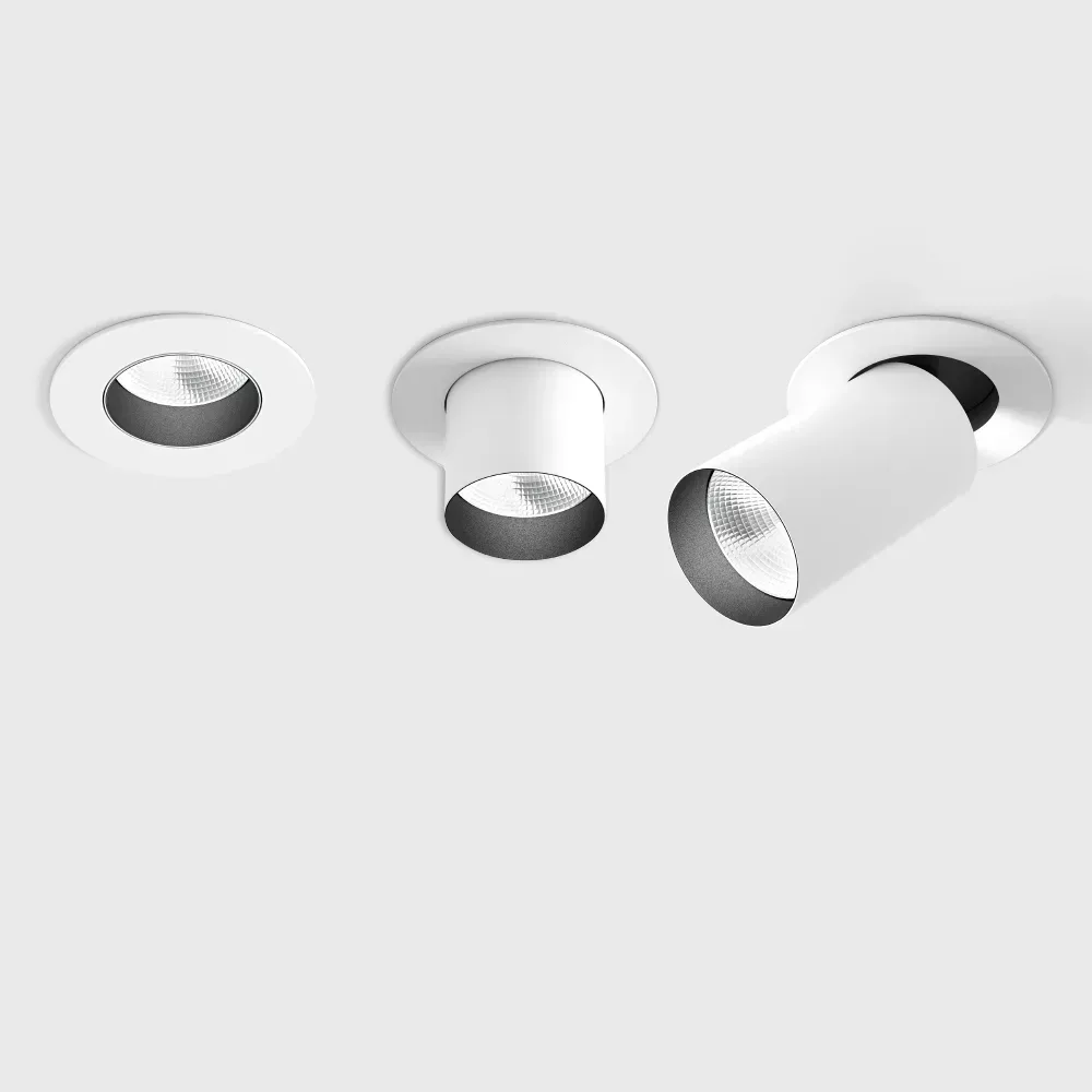 01.0590.9.930.WH_1 Adjustable recessed ceiling luminaire with frame TUB M IN, L90mm, H126mm, D90mm, LED 9W, 690Lm, 3000K, 30°, CRI>90, 250mA, IP20, white color - imagine 1