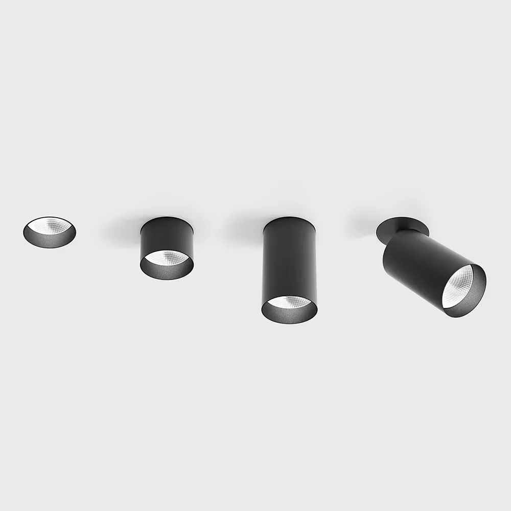 01.0592.9.930.BK_1 Adjustable trimless ceiling recessed luminaire TUB M INT, L90mm, H124mm, D90mm, LED 9W, 690Lm, 3000K, 30°, CRI>90, 250mA, IP20, black color - imagine 1