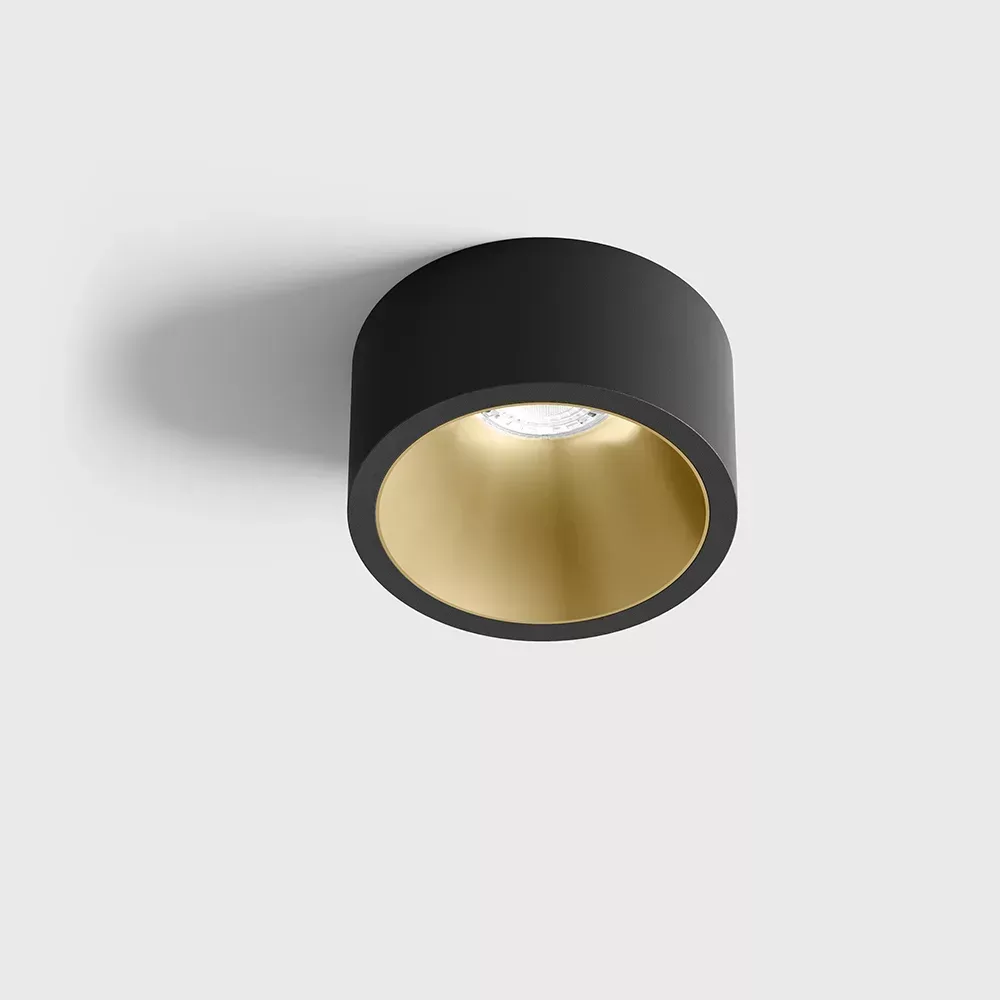 01.2203.7.930.BK_BR_1 Ceiling recessed luminaire with frame INVISIBLE MINI OUT, D55mm, H58mm, CREE LED 6.3W, 350mA, 640Lm, 3000K, 55°, CRI>90, IP44, black/brass color - imagine 1