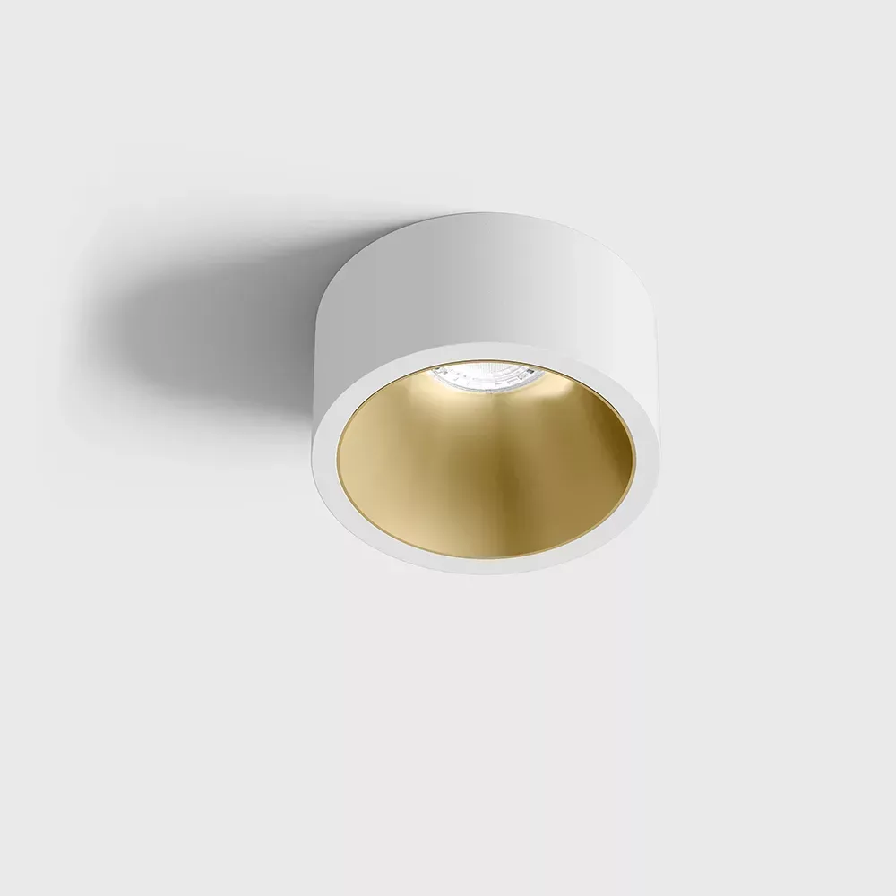 01.2203.7.930.WH_BR_1 Ceiling recessed luminaire with frame INVISIBLE MINI OUT, D55mm, H58mm, CREE LED 6.3W, 350mA, 640Lm, 3000K, 55°, CRI>90, IP44, white/brass color - imagine 1