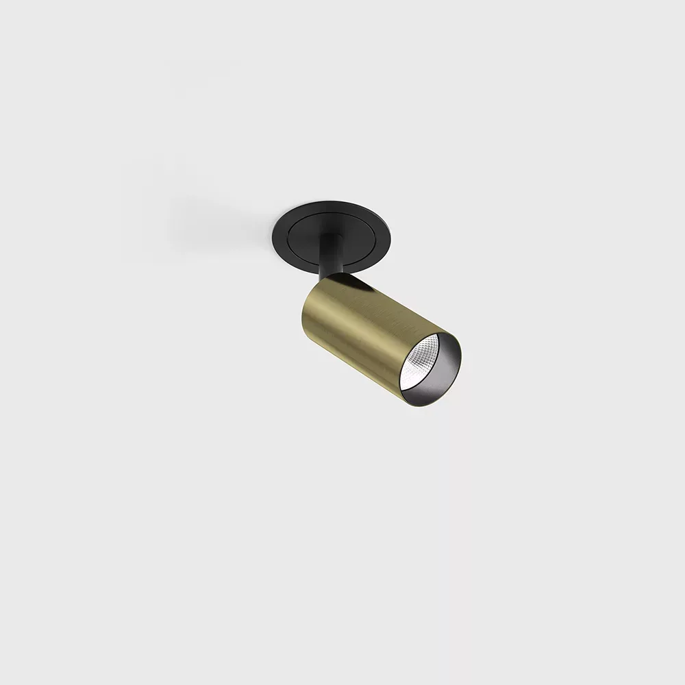 01.3905.7.930.BR_1 Adjustable recessed ceiling luminaire with frame NANO TUB S TRIM, D30mm, H60mm, CREE LED 4.5W, 491Lm, 3000K, 50°, CRI>90, 500mA, IP20, brass/black color - imagine 1