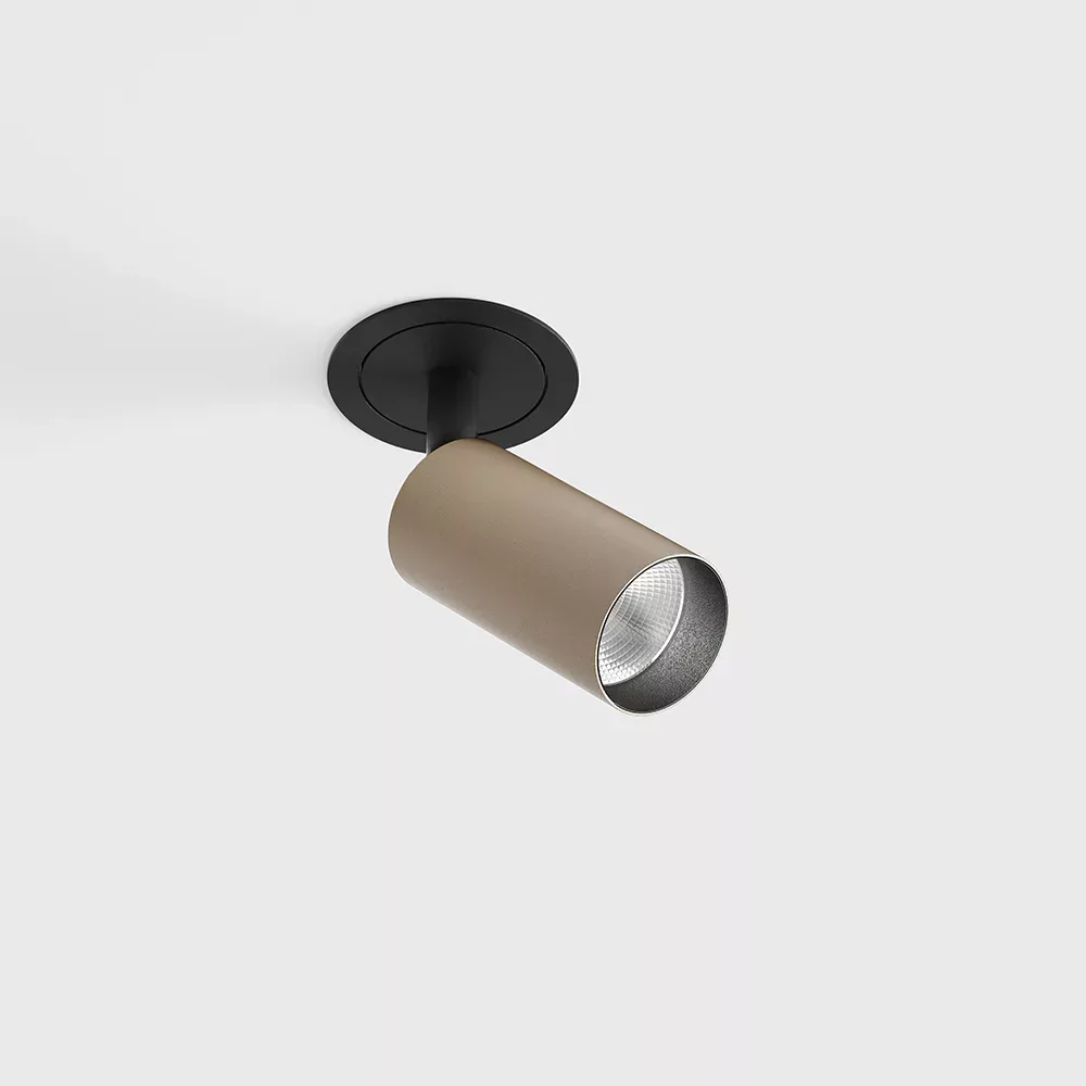 01.3905.7.930.SB_1 Adjustable recessed ceiling luminaire with frame NANO TUB S TRIM, D30mm, H60mm, CREE LED 4.5W, 491Lm, 3000K, 50°, CRI>90, 500mA, IP20, sahara beige/black color - imagine 1