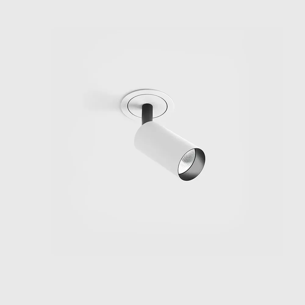 01.3905.7.930.WHB_1 Adjustable recessed ceiling luminaire with frame NANO TUB S TRIM, D30mm, H60mm, CREE LED 4.5W, 491Lm, 3000K, 50°, CRI>90, 500mA, IP20, white/black color - imagine 1