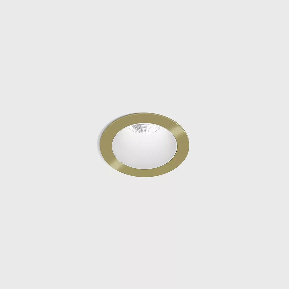 01.3910.8.927.BR_WH_1 Ceiling recessed luminaire with frame NANO R, D48mm, H67mm, CREE LED 8W, 640Lm, 2700K, 50°, CRI>90, 700mA, IP44, brass/white color — изображение 1