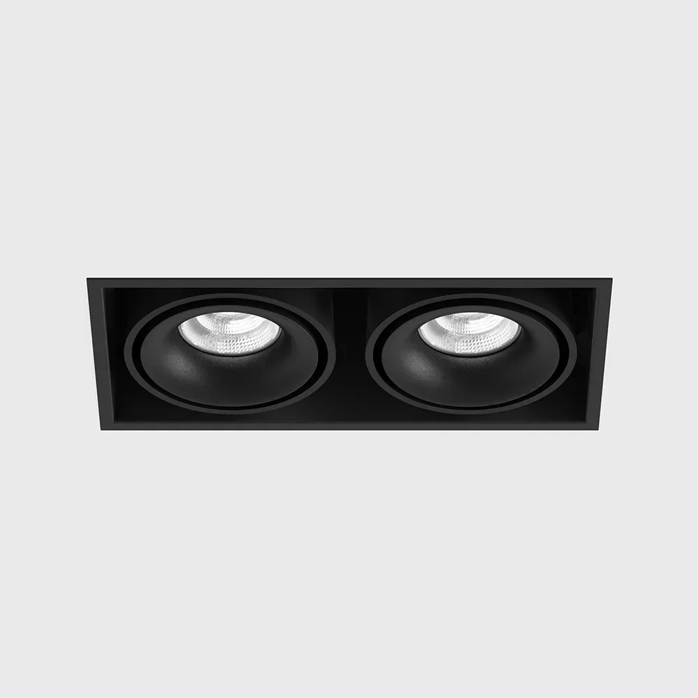 01.6110.26.940.BK_1 Adjustable recessed ceiling luminaire with frame KARDAN 2, L210mm, W108mm, H80mm, BRIDGELUX LED 2x9W, 2x989Lm, 4000K, 50°, CRI>90, 250mA, IP20, black color - imagine 1