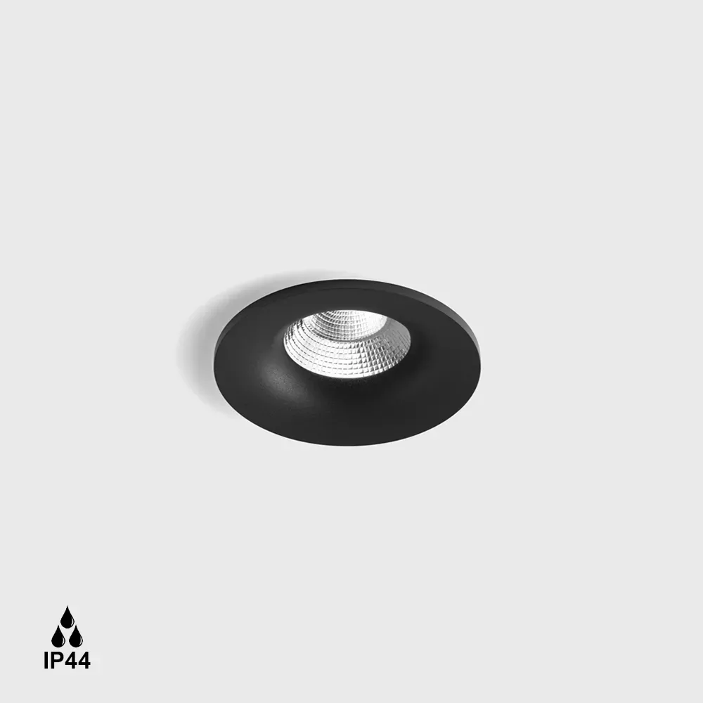 01.6480.10.930.BK_1 Ceiling recessed luminaire with frame RIO, D82mm, H56mm, BRIDGELUX LED 9W, 924Lm, 3000K, 50°, CRI>90, 250mA, IP44, black color - imagine 1