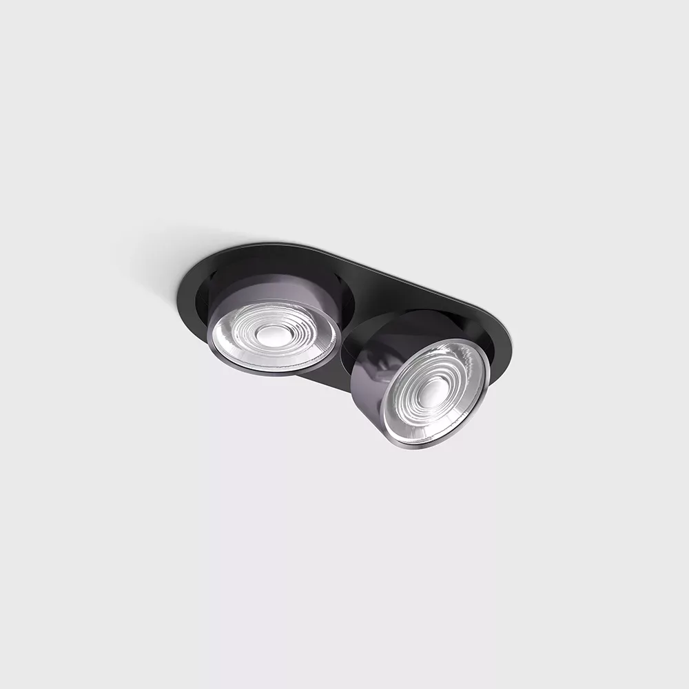 01.7522.14.930.BK_DB_1 Adjustable recessed ceiling luminaire with frame SOL IN MINI X2, D75mm, H50mm, W111mm, L206mm, LED 2x7W, 2x624Lm, 3000K, 45°, CRI>90, 200mA, IP20, black/diamond black color - imagine 1