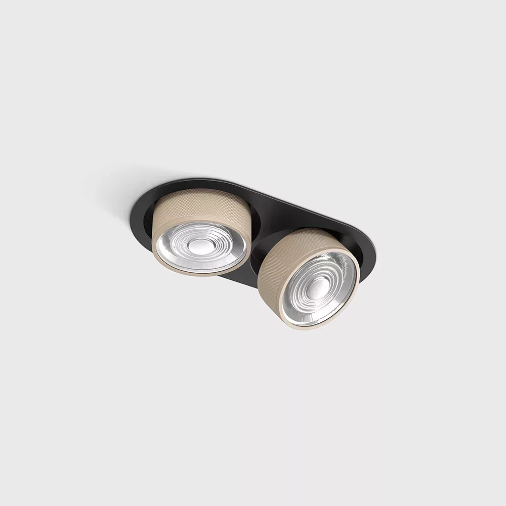 01.7522.14.930.BK_SBG_1 Adjustable recessed ceiling luminaire with frame SOL IN MINI X2, D75mm, H50mm, W111mm, L206mm, LED 2x7W, 2x624Lm, 3000K, 45°, CRI>90, 200mA, IP20, black/sahara beige color - imagine 1