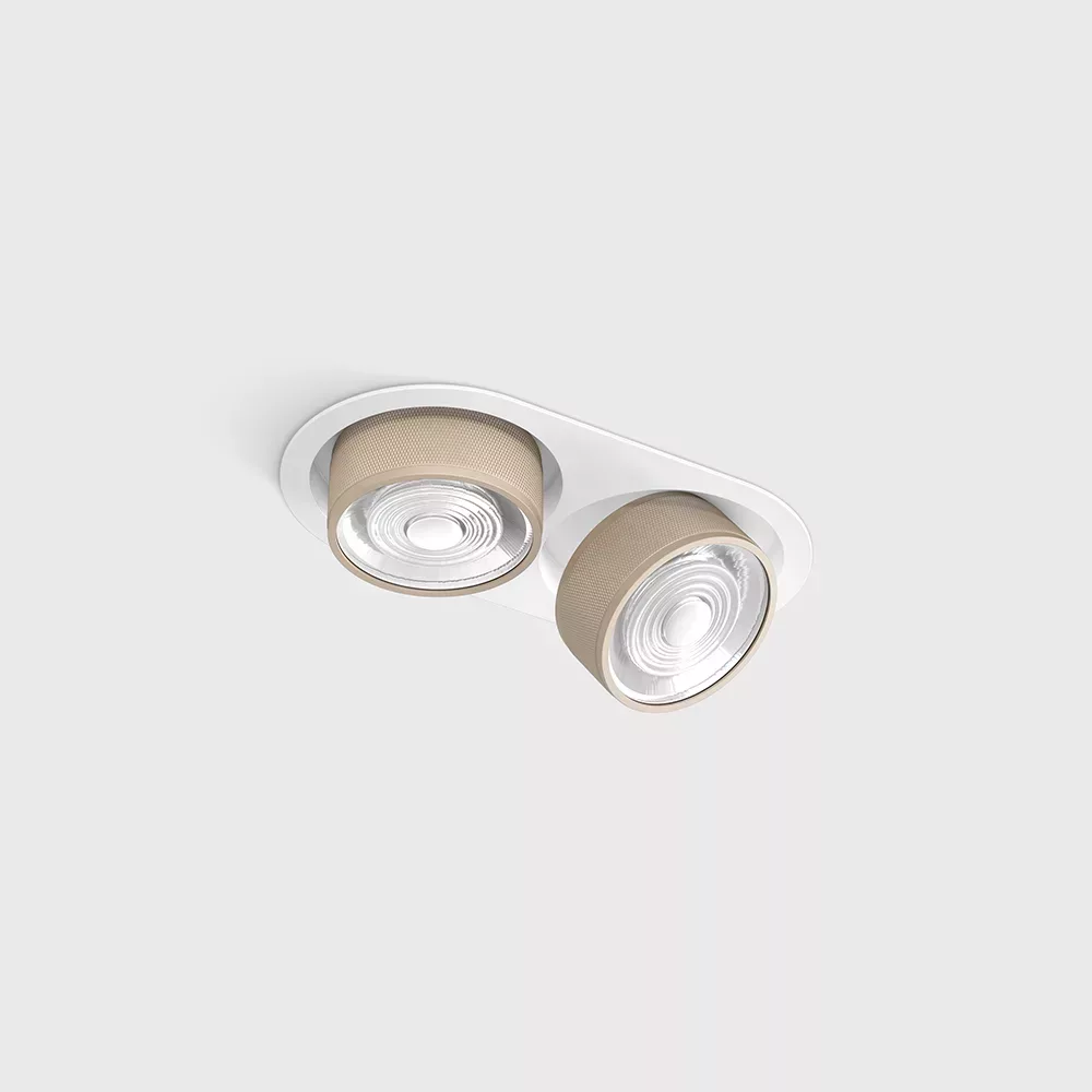01.7522.14.940.WH_SBG_1 Adjustable recessed ceiling luminaire with frame SOL IN MINI X2, D75mm, H50mm, W111mm, L206mm, LED 2x7W, 2x624Lm, 4000K, 45°, CRI>90, 200mA, IP20, white/sahara beige color — изображение 1