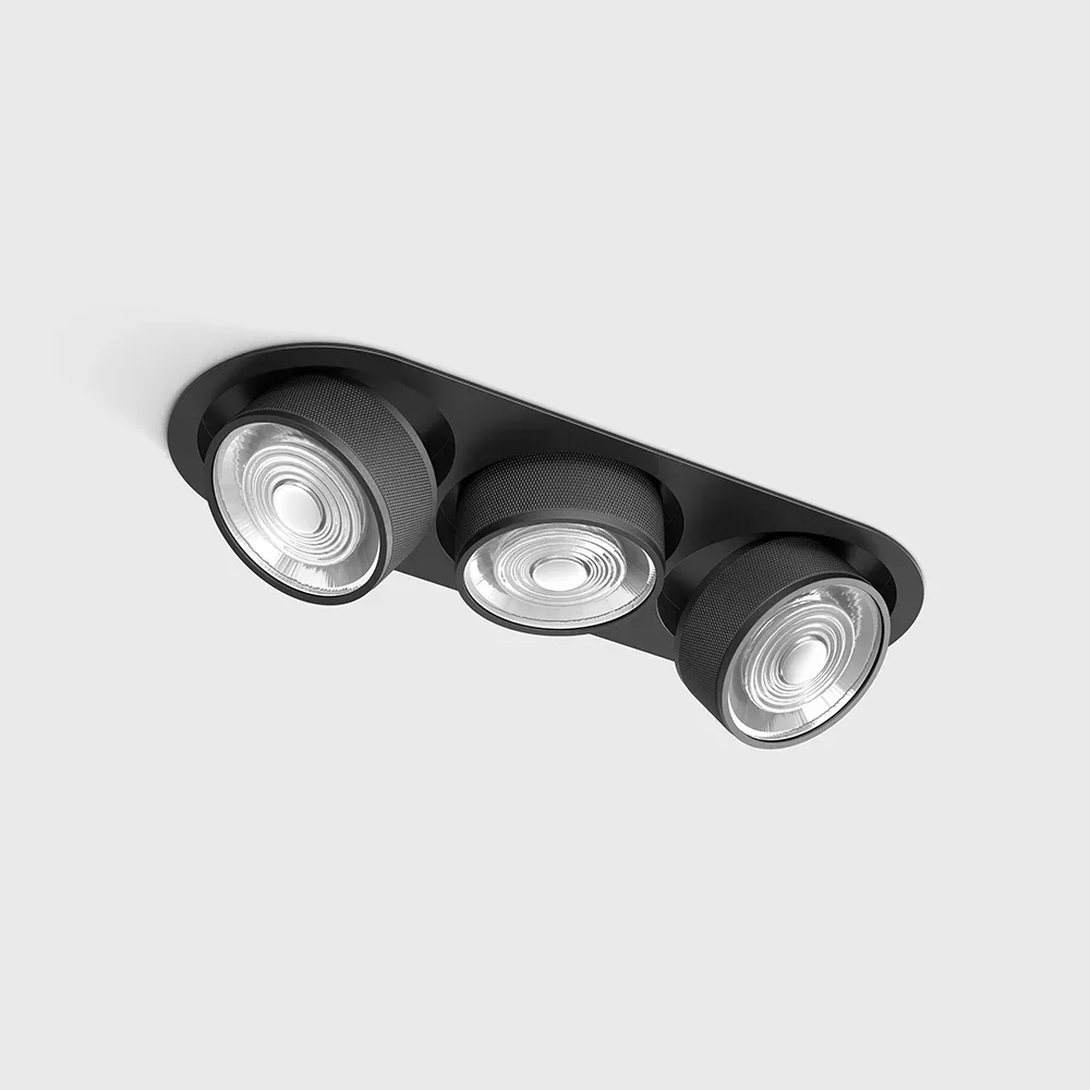 01.7523.21.930.BK_BKG_1 Adjustable recessed ceiling luminaire with frame SOL IN MINI X3, D75mm, H50mm, W111mm, L301mm, LED 3x7W, 3x624Lm, 3000K, 45°, CRI>90, 200mA, IP20, black/black color — изображение 1