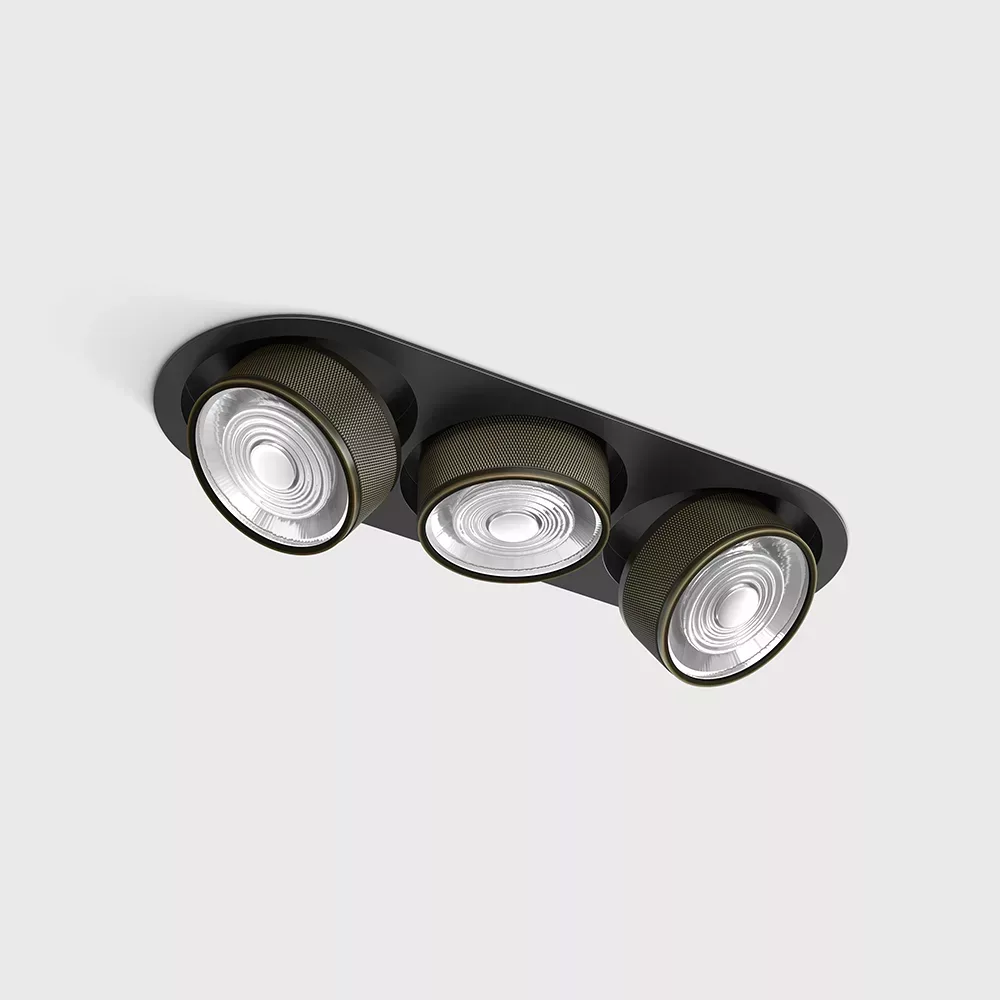01.7523.21.930.BK_BZG_1 Adjustable recessed ceiling luminaire with frame SOL IN MINI X3, D75mm, H50mm, W111mm, L301mm, LED 3x7W, 3x624Lm, 3000K, 45°, CRI>90, 200mA, IP20, black/bronze color — изображение 1