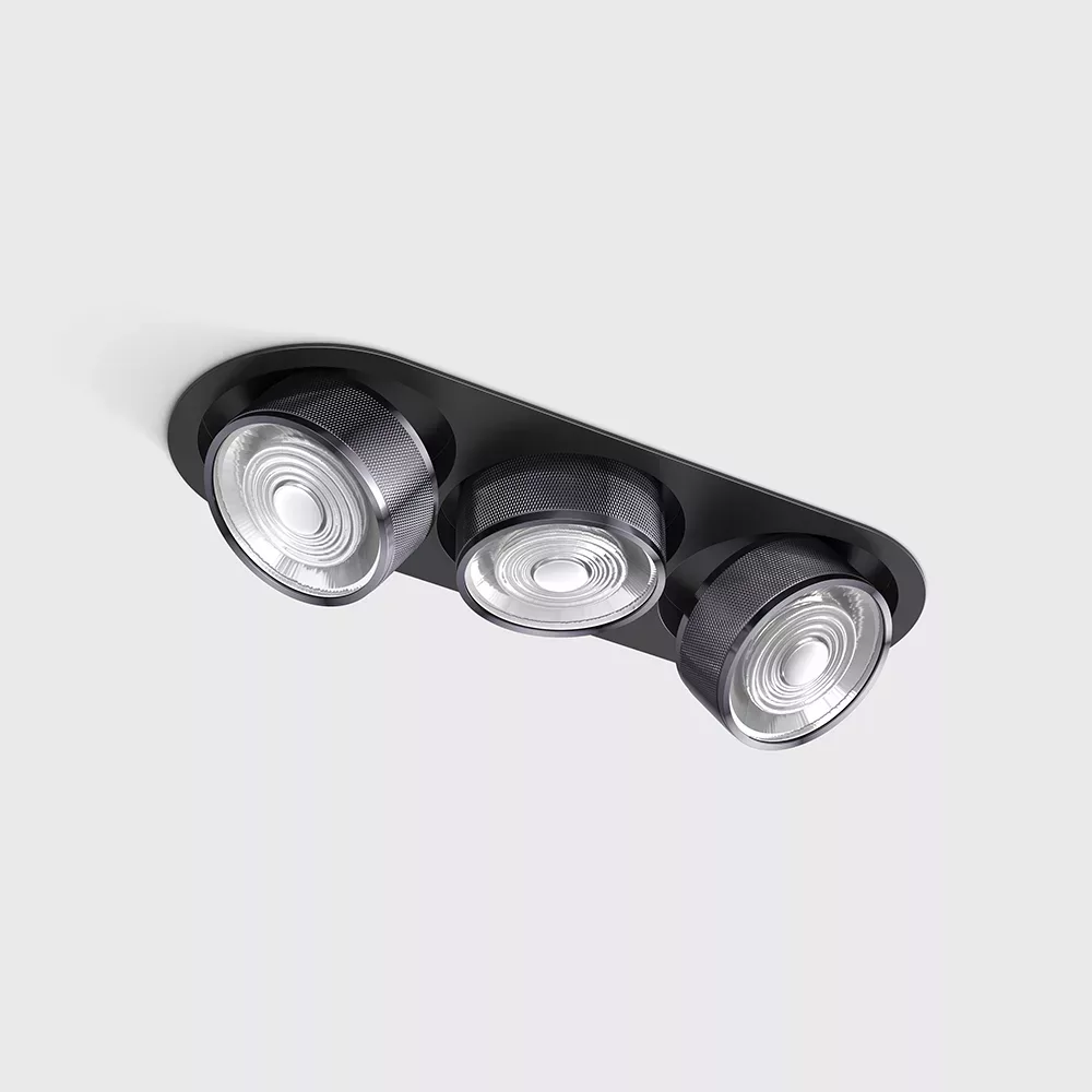 01.7523.21.930.BK_DBG_1 Adjustable recessed ceiling luminaire with frame SOL IN MINI X3, D75mm, H50mm, W111mm, L301mm, LED 3x7W, 3x624Lm, 3000K, 45°, CRI>90, 200mA, IP20, black/diamond black color — изображение 1
