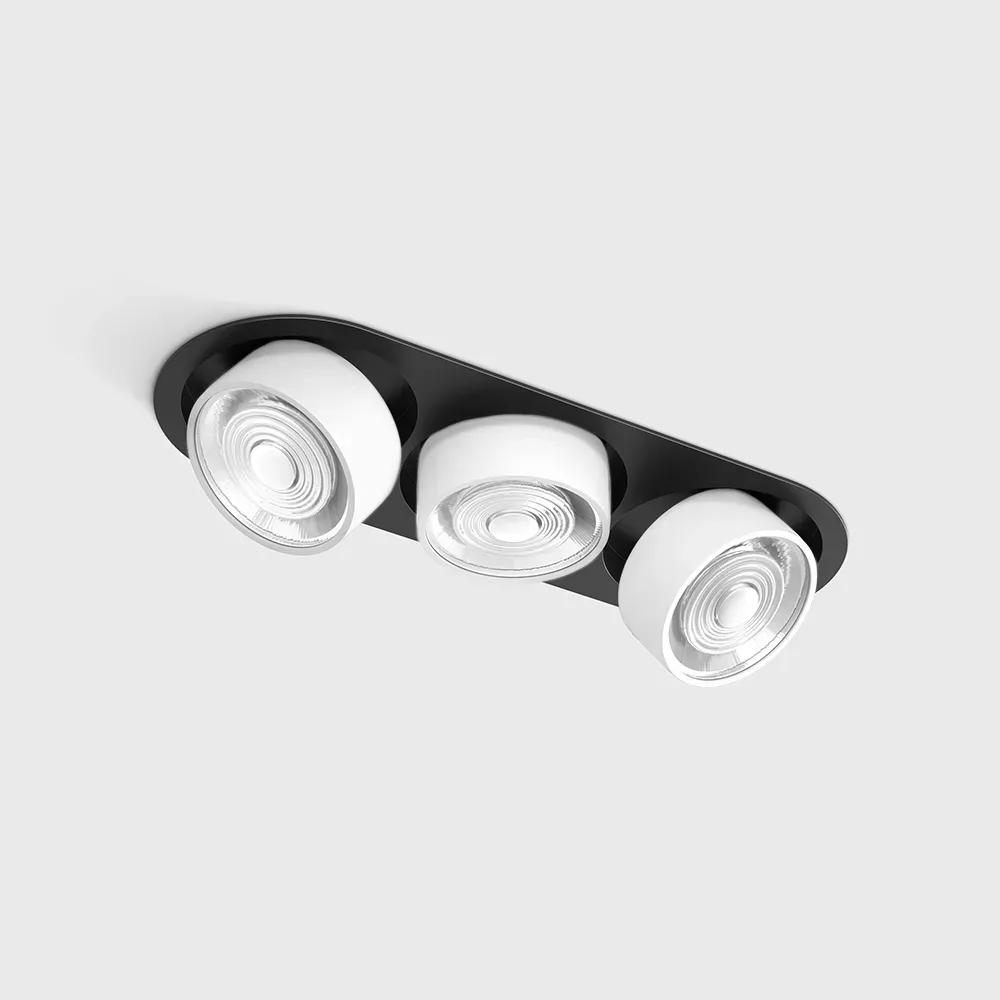 01.7523.21.930.BK_WH_1 Adjustable recessed ceiling luminaire with frame SOL IN MINI X3, D75mm, H50mm, W111mm, L301mm, LED 3x7W, 3x624Lm, 3000K, 45°, CRI>90, 200mA, IP20, black/white color — изображение 1