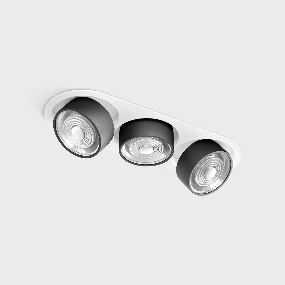 01.7523.21.930.WH_BK_1 Adjustable recessed ceiling luminaire with frame SOL IN MINI X3, D75mm, H50mm, W111mm, L301mm, LED 3x7W, 3x624Lm, 3000K, 45°, CRI>90, 200mA, IP20, white/black color — изображение 1
