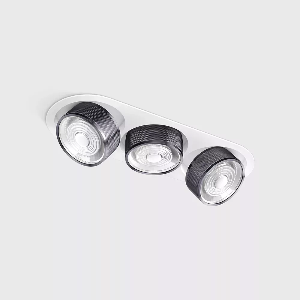 01.7523.21.930.WH_DBG_1 Adjustable recessed ceiling luminaire with frame SOL IN MINI X3, D75mm, H50mm, W111mm, L301mm, LED 3x7W, 3x624Lm, 3000K, 45°, CRI>90, 200mA, IP20, white/diamond black color — изображение 1