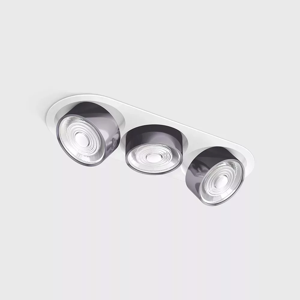 01.7523.21.930.WH_DB_1 Adjustable recessed ceiling luminaire with frame SOL IN MINI X3, D75mm, H50mm, W111mm, L301mm, LED 3x7W, 3x624Lm, 3000K, 45°, CRI>90, 200mA, IP20, white/diamond black color — изображение 1