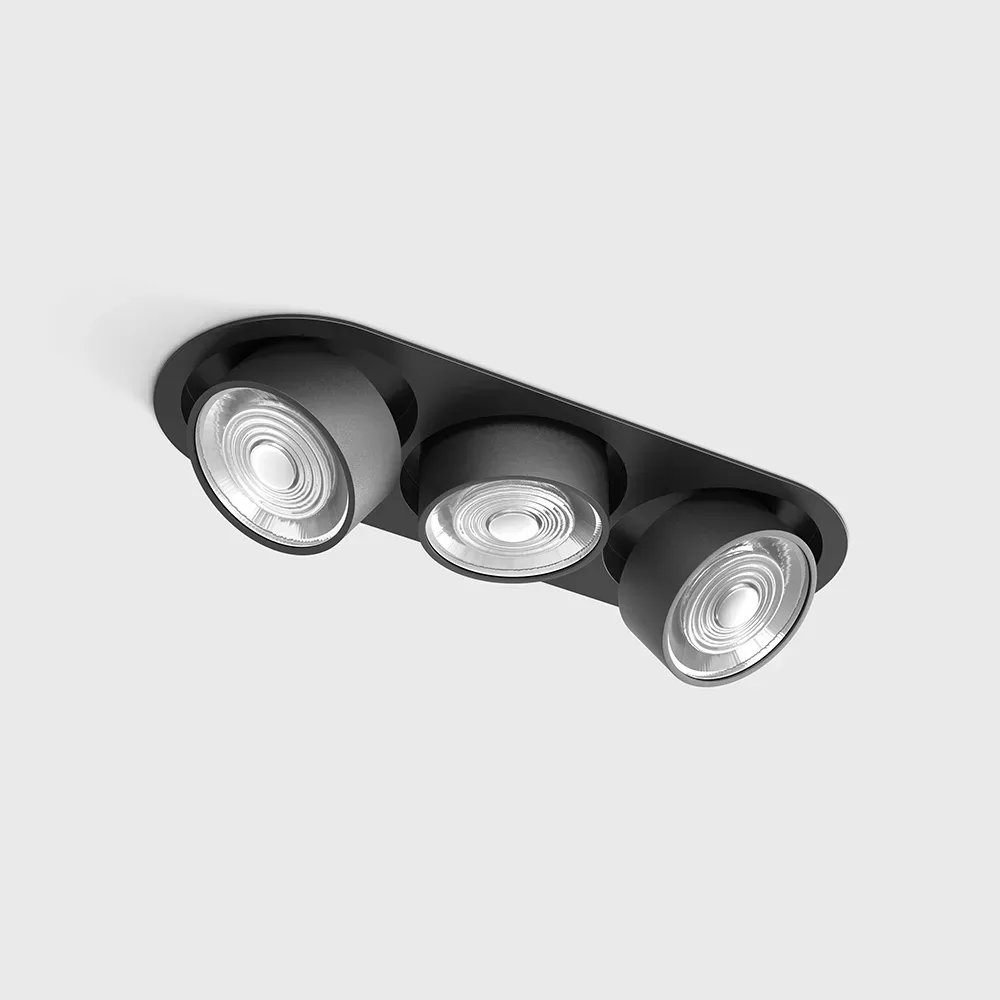 01.7523.21.940.BK_1 Adjustable recessed ceiling luminaire with frame SOL IN MINI X3, D75mm, H50mm, W111mm, L301mm, LED 3x7W, 3x624Lm, 4000K, 45°, CRI>90, 200mA, IP20, black/black color - imagine 1