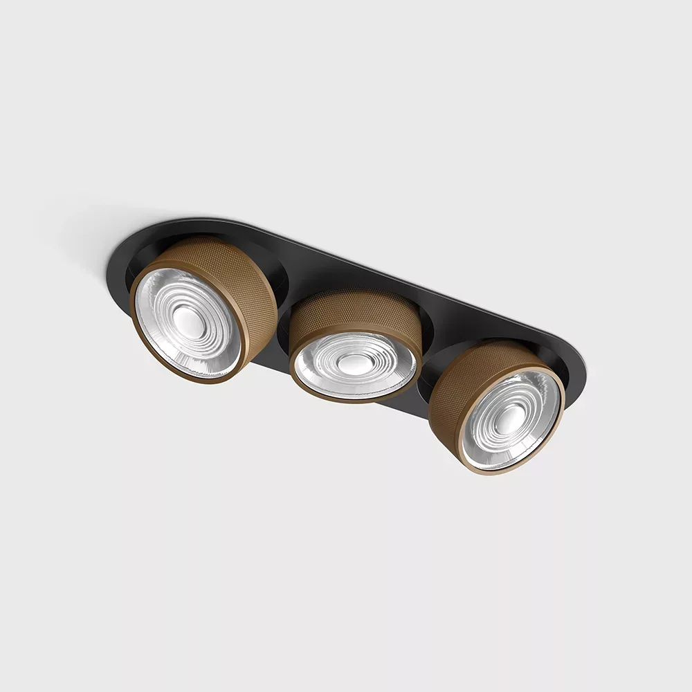 01.7523.21.940.BK_CFG_1 Adjustable recessed ceiling luminaire with frame SOL IN MINI X3, D75mm, H50mm, W111mm, L301mm, LED 3x7W, 3x624Lm, 4000K, 45°, CRI>90, 200mA, IP20, black/coffee color - imagine 1