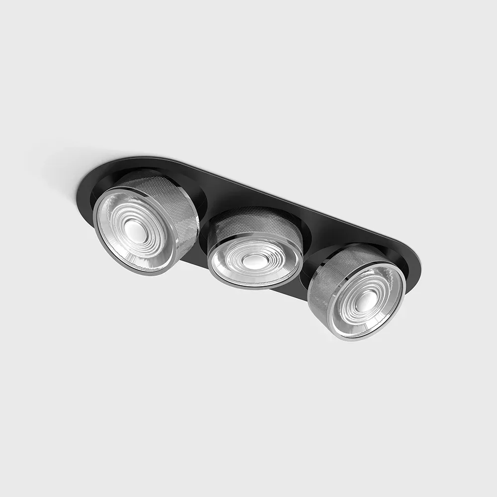 01.7523.21.940.BK_CRG_1 Adjustable recessed ceiling luminaire with frame SOL IN MINI X3, D75mm, H50mm, W111mm, L301mm, LED 3x7W, 3x624Lm, 4000K, 45°, CRI>90, 200mA, IP20, black/chrome color — изображение 1