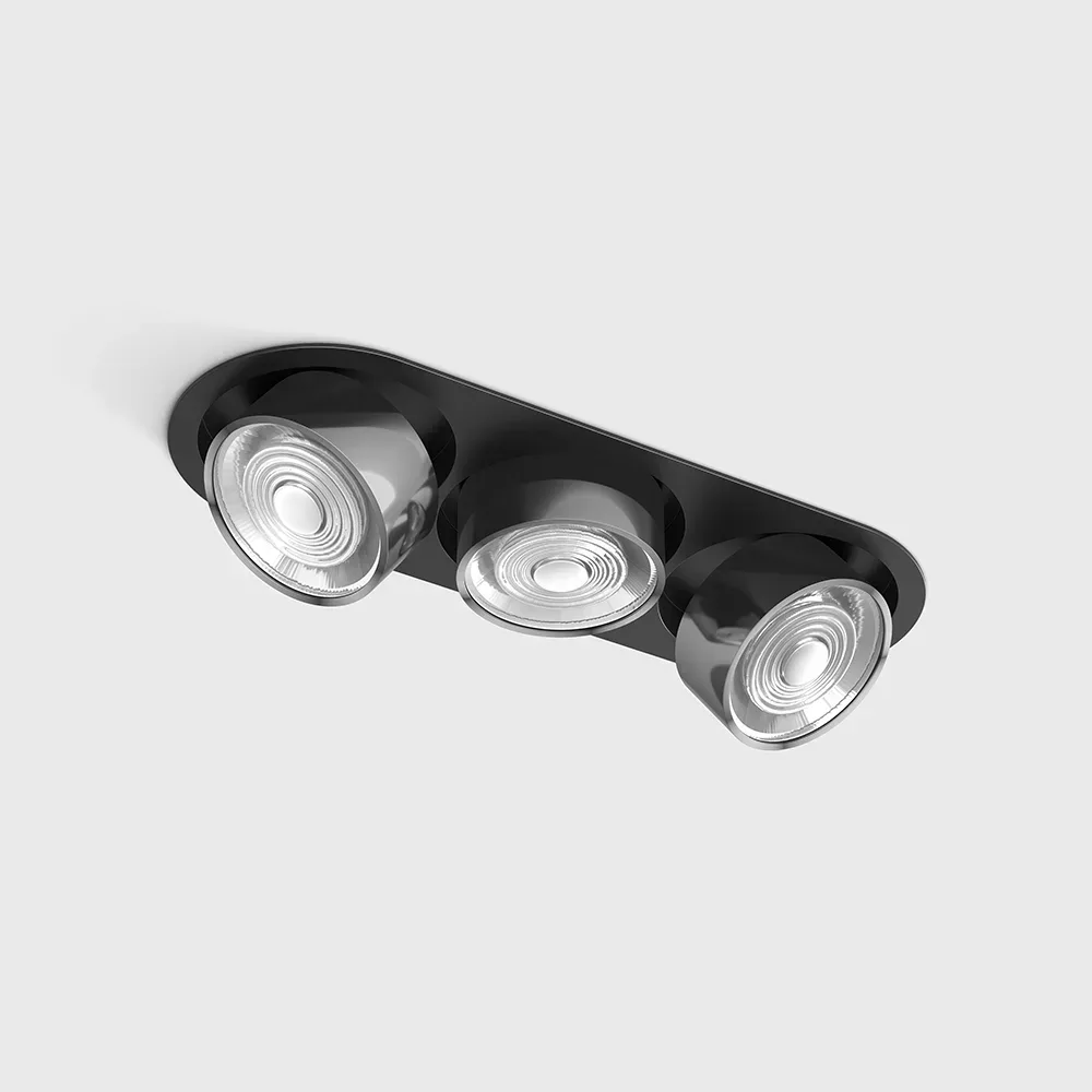 01.7523.21.940.BK_CR_1 Adjustable recessed ceiling luminaire with frame SOL IN MINI X3, D75mm, H50mm, W111mm, L301mm, LED 3x7W, 3x624Lm, 4000K, 45°, CRI>90, 200mA, IP20, black/chrome color — изображение 1