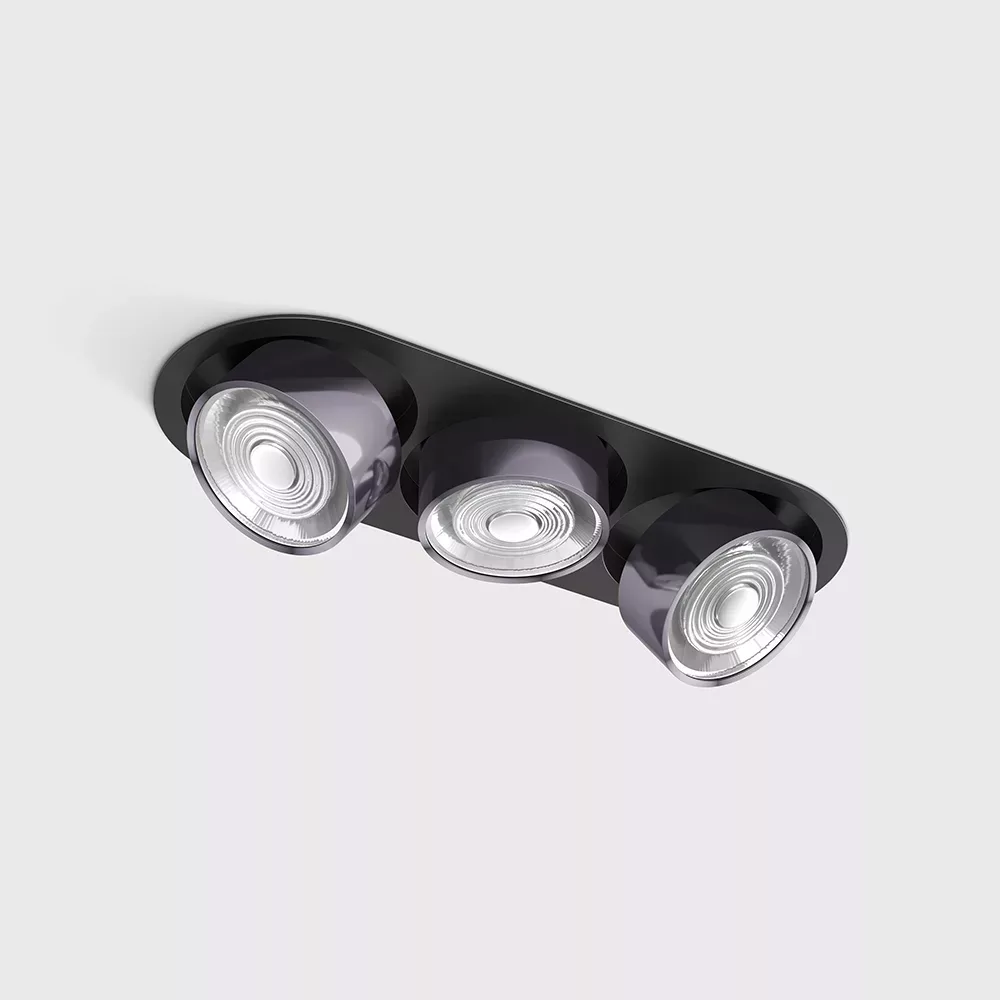 01.7523.21.940.BK_DB_1 Adjustable recessed ceiling luminaire with frame SOL IN MINI X3, D75mm, H50mm, W111mm, L301mm, LED 3x7W, 3x624Lm, 4000K, 45°, CRI>90, 200mA, IP20, black/diamond black color - imagine 1