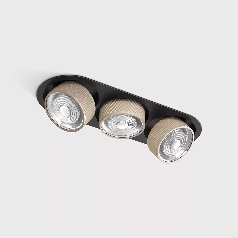 01.7523.21.940.BK_SBG_1 Adjustable recessed ceiling luminaire with frame SOL IN MINI X3, D75mm, H50mm, W111mm, L301mm, LED 3x7W, 3x624Lm, 4000K, 45°, CRI>90, 200mA, IP20, black/sahara beige color — изображение 1