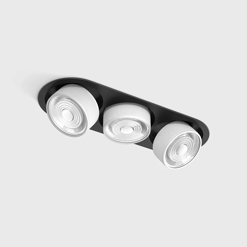 01.7523.21.940.BK_WHG_1 Adjustable recessed ceiling luminaire with frame SOL IN MINI X3, D75mm, H50mm, W111mm, L301mm, LED 3x7W, 3x624Lm, 4000K, 45°, CRI>90, 200mA, IP20, black/white color — изображение 1