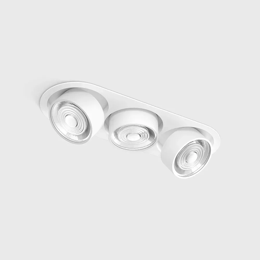 01.7523.21.940.WH_1 Adjustable recessed ceiling luminaire with frame SOL IN MINI X3, D75mm, H50mm, W111mm, L301mm, LED 3x7W, 3x624Lm, 4000K, 45°, CRI>90, 200mA, IP20, white/white color — изображение 1