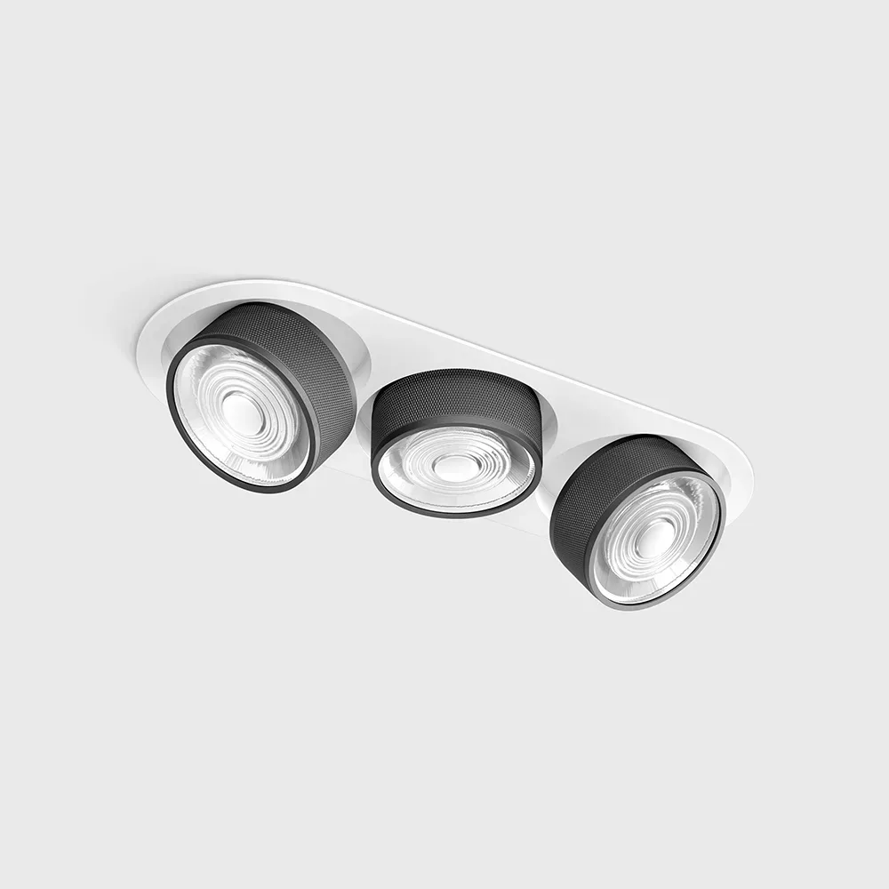 01.7523.21.940.WH_BKG_1 Adjustable recessed ceiling luminaire with frame SOL IN MINI X3, D75mm, H50mm, W111mm, L301mm, LED 3x7W, 3x624Lm, 4000K, 45°, CRI>90, 200mA, IP20, white/black color — изображение 1