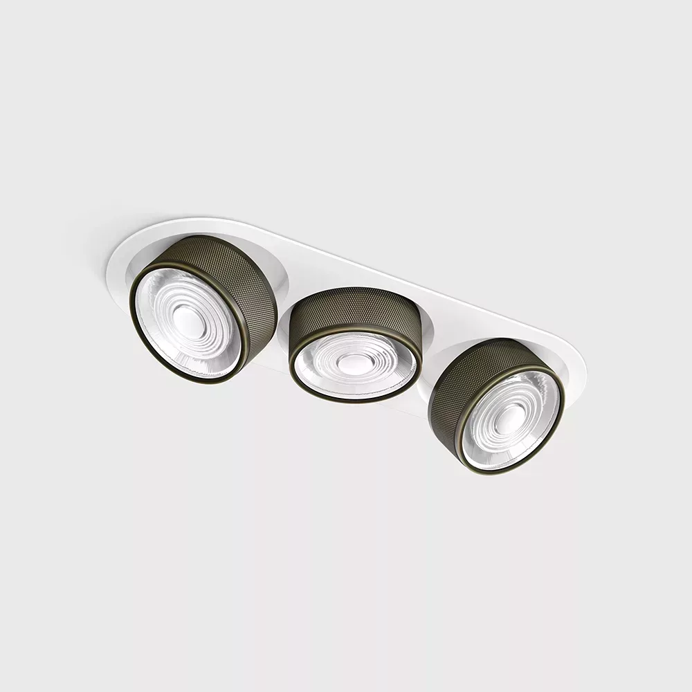 01.7523.21.940.WH_BZG_1 Adjustable recessed ceiling luminaire with frame SOL IN MINI X3, D75mm, H50mm, W111mm, L301mm, LED 3x7W, 3x624Lm, 4000K, 45°, CRI>90, 200mA, IP20, white/bronze color — изображение 1