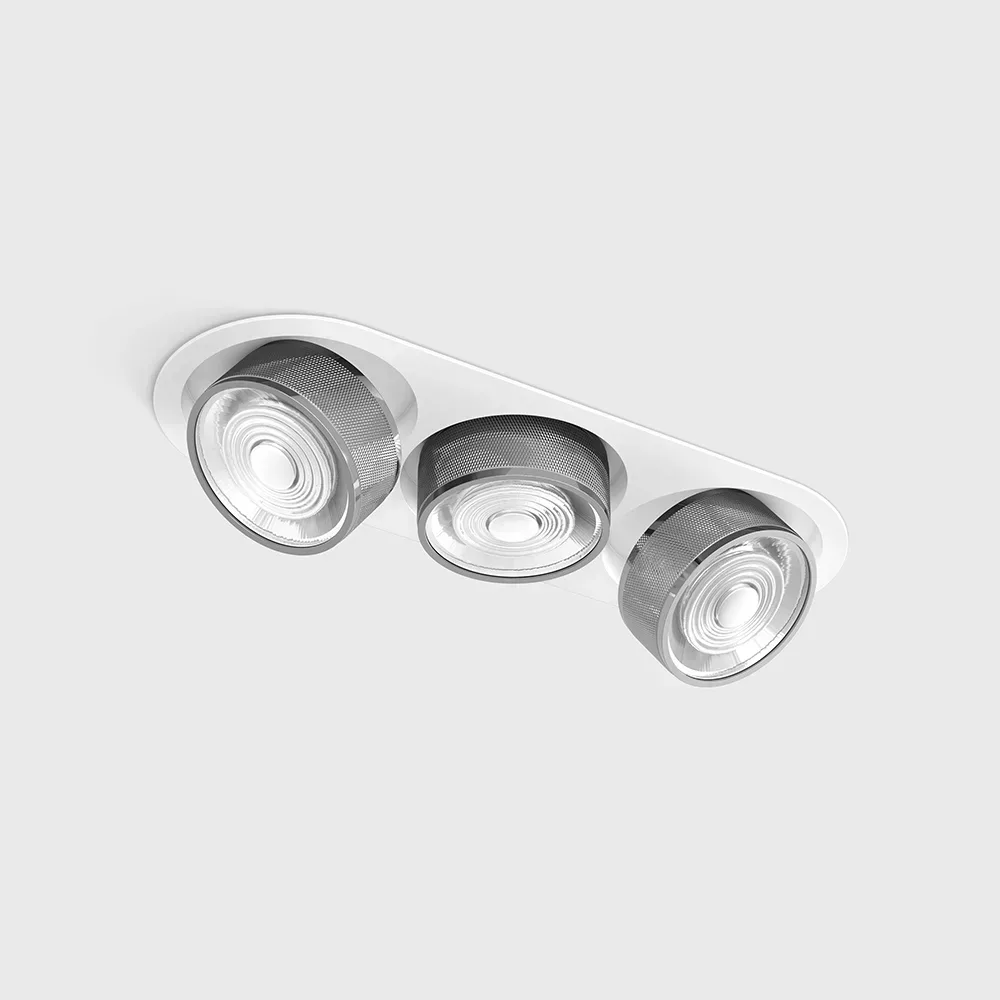 01.7523.21.940.WH_CRG_1 Adjustable recessed ceiling luminaire with frame SOL IN MINI X3, D75mm, H50mm, W111mm, L301mm, LED 3x7W, 3x624Lm, 4000K, 45°, CRI>90, 200mA, IP20, white/chrome color — изображение 1