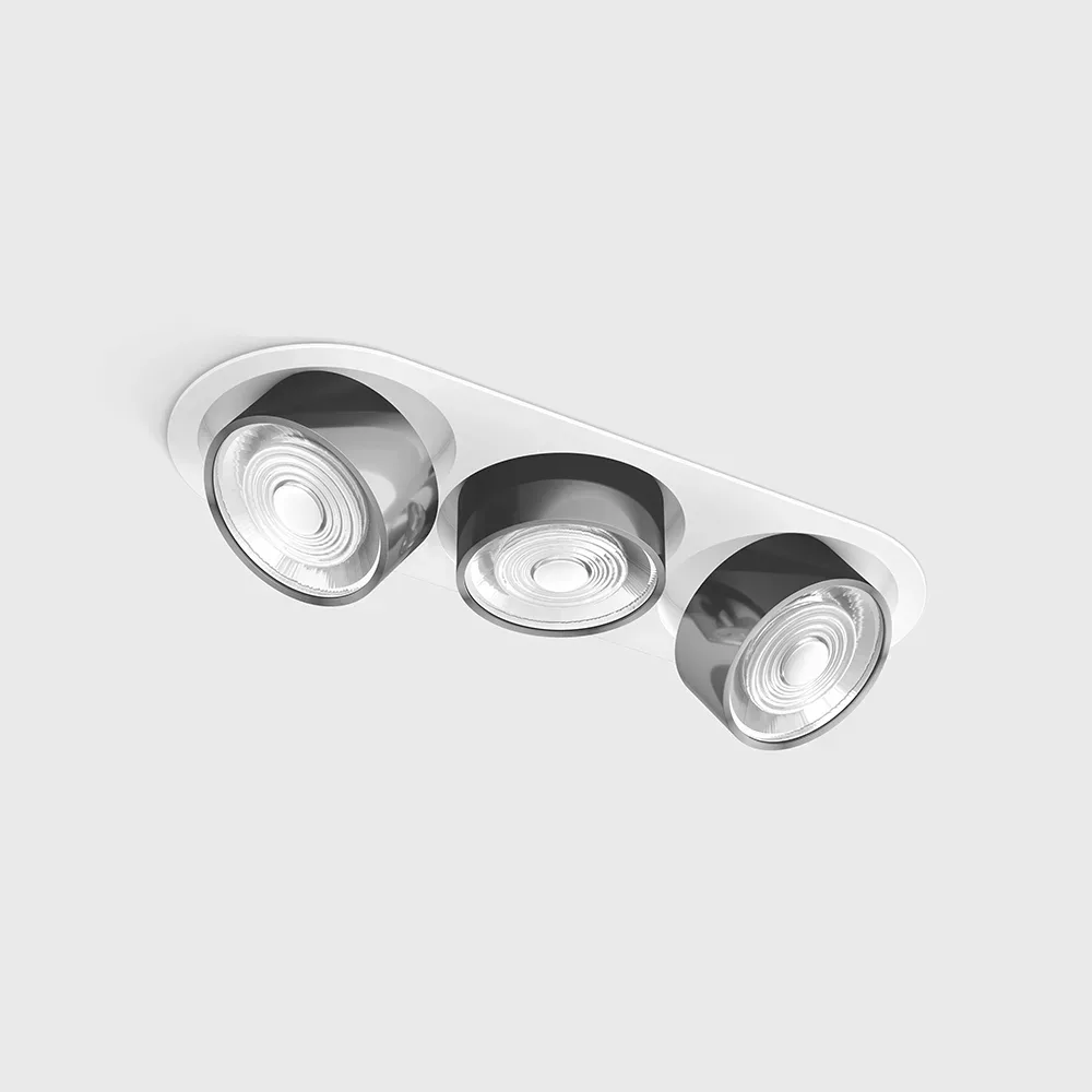 01.7523.21.940.WH_CR_1 Adjustable recessed ceiling luminaire with frame SOL IN MINI X3, D75mm, H50mm, W111mm, L301mm, LED 3x7W, 3x624Lm, 4000K, 45°, CRI>90, 200mA, IP20, white/chrome color — изображение 1
