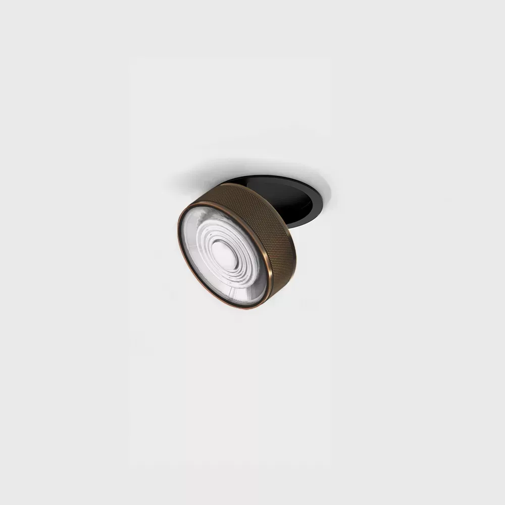 01.7526.7.930.BK_CPG_1 Adjustable recessed ceiling luminaire with frame SOL IN MINI, D75mm, H26mm, LED 7W, 624Lm, 3000K, 45°, CRI>90, 350mA, IP20, black/copper color — изображение 1
