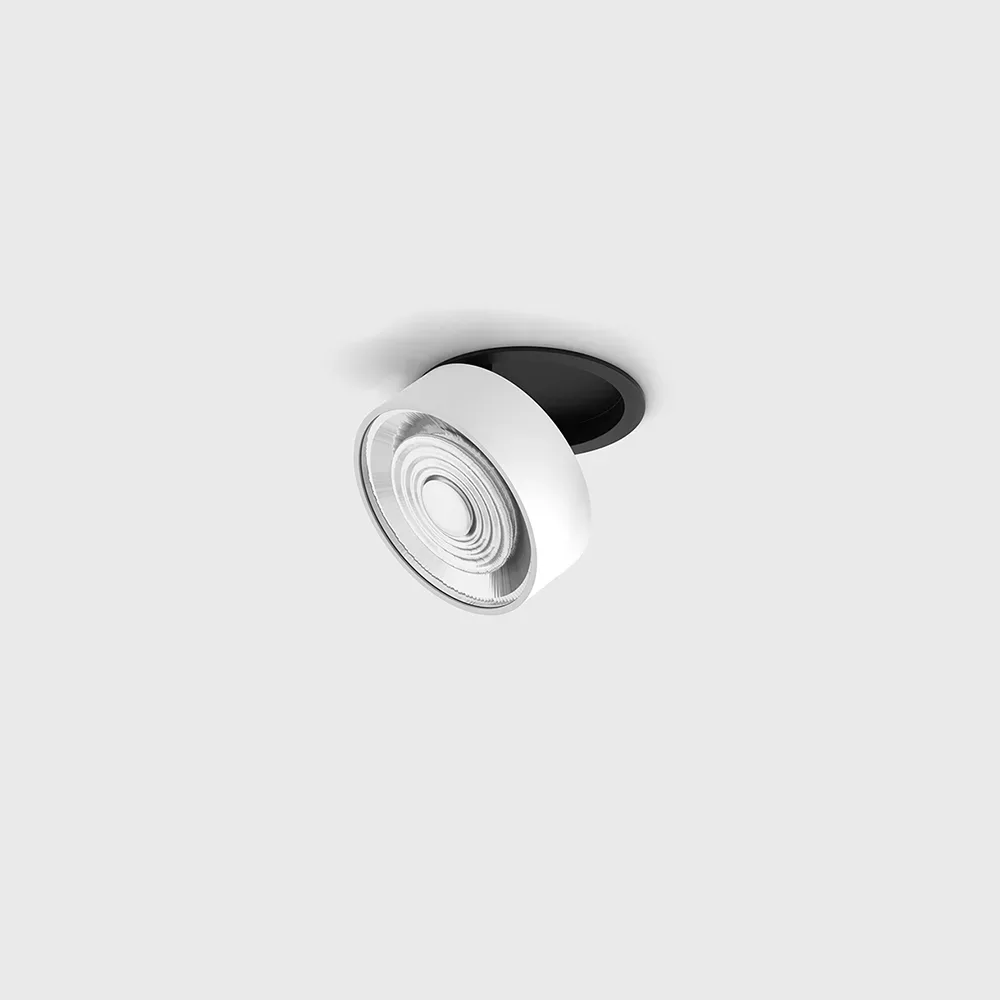 01.7526.7.930.BK_WH_1 Adjustable recessed ceiling luminaire with frame SOL IN MINI, D75mm, H26mm, LED 7W, 624Lm, 3000K, 45°, CRI>90, 350mA, IP20, black/white color - imagine 1