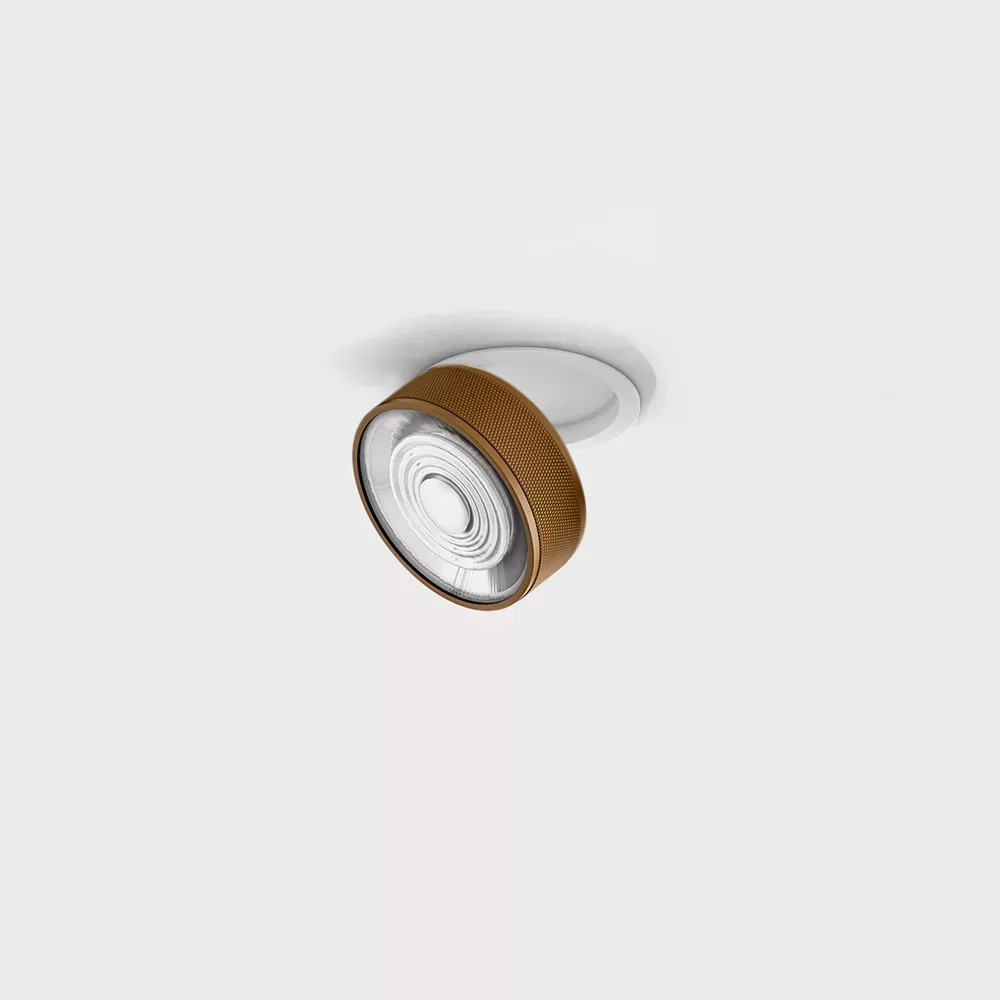 01.7526.7.930.WH_CFG_1 Adjustable recessed ceiling luminaire with frame SOL IN MINI, D75mm, H26mm, LED 7W, 624Lm, 3000K, 45°, CRI>90, 350mA, IP20, white/coffee color - imagine 1