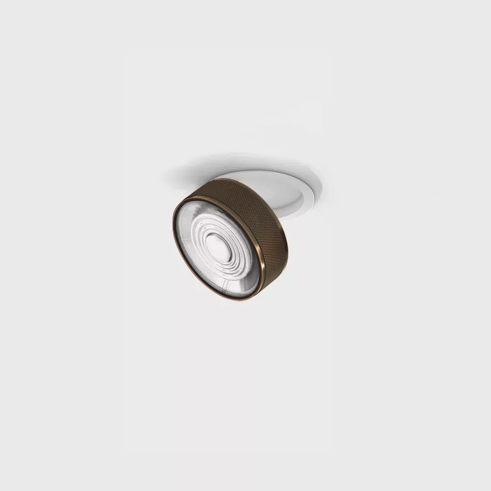 01.7526.7.930.WH_CPG_1 Adjustable recessed ceiling luminaire with frame SOL IN MINI, D75mm, H26mm, LED 7W, 624Lm, 3000K, 45°, CRI>90, 350mA, IP20, white/copper color - imagine 1