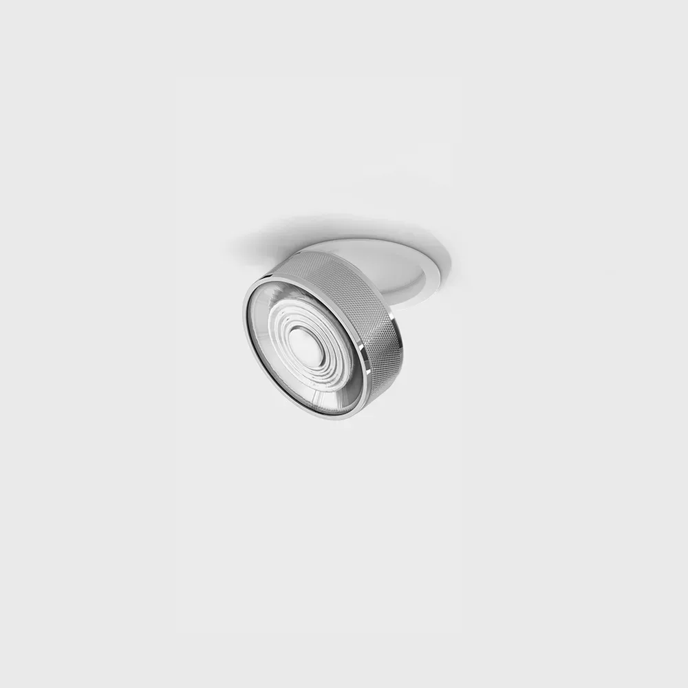 01.7526.7.930.WH_CRG_1 Adjustable recessed ceiling luminaire with frame SOL IN MINI, D75mm, H26mm, LED 7W, 624Lm, 3000K, 45°, CRI>90, 350mA, IP20, white/chrome color - imagine 1