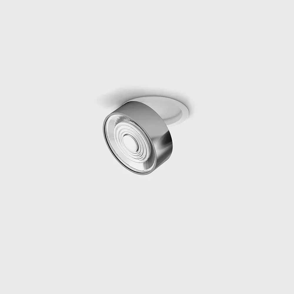 01.7526.7.930.WH_CR_1 Adjustable recessed ceiling luminaire with frame SOL IN MINI, D75mm, H26mm, LED 7W, 624Lm, 3000K, 45°, CRI>90, 350mA, IP20, white/chrome color - imagine 1