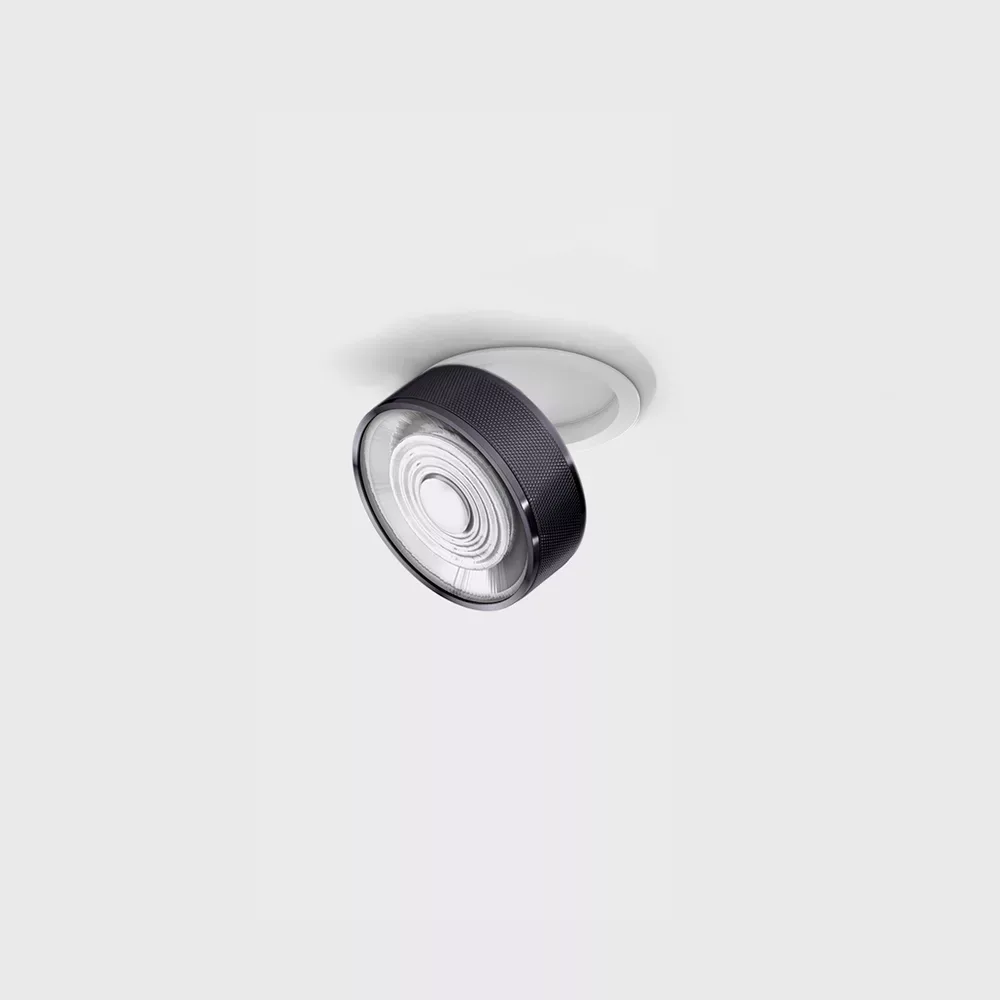 01.7526.7.930.WH_DBG_1 Adjustable recessed ceiling luminaire with frame SOL IN MINI, D75mm, H26mm, LED 7W, 624Lm, 3000K, 45°, CRI>90, 350mA, IP20, white/diamond black color - imagine 1