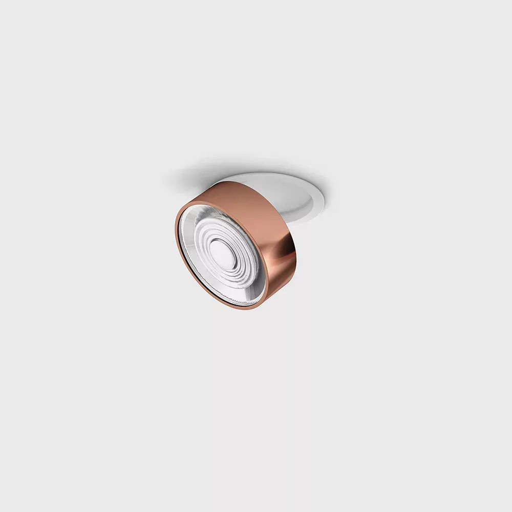 01.7526.7.940.WH_CP_1 Adjustable recessed ceiling luminaire with frame SOL IN MINI, D75mm, H26mm, LED 7W, 624Lm, 4000K, 45°, CRI>90, 350mA, IP20, white/copper color - imagine 1