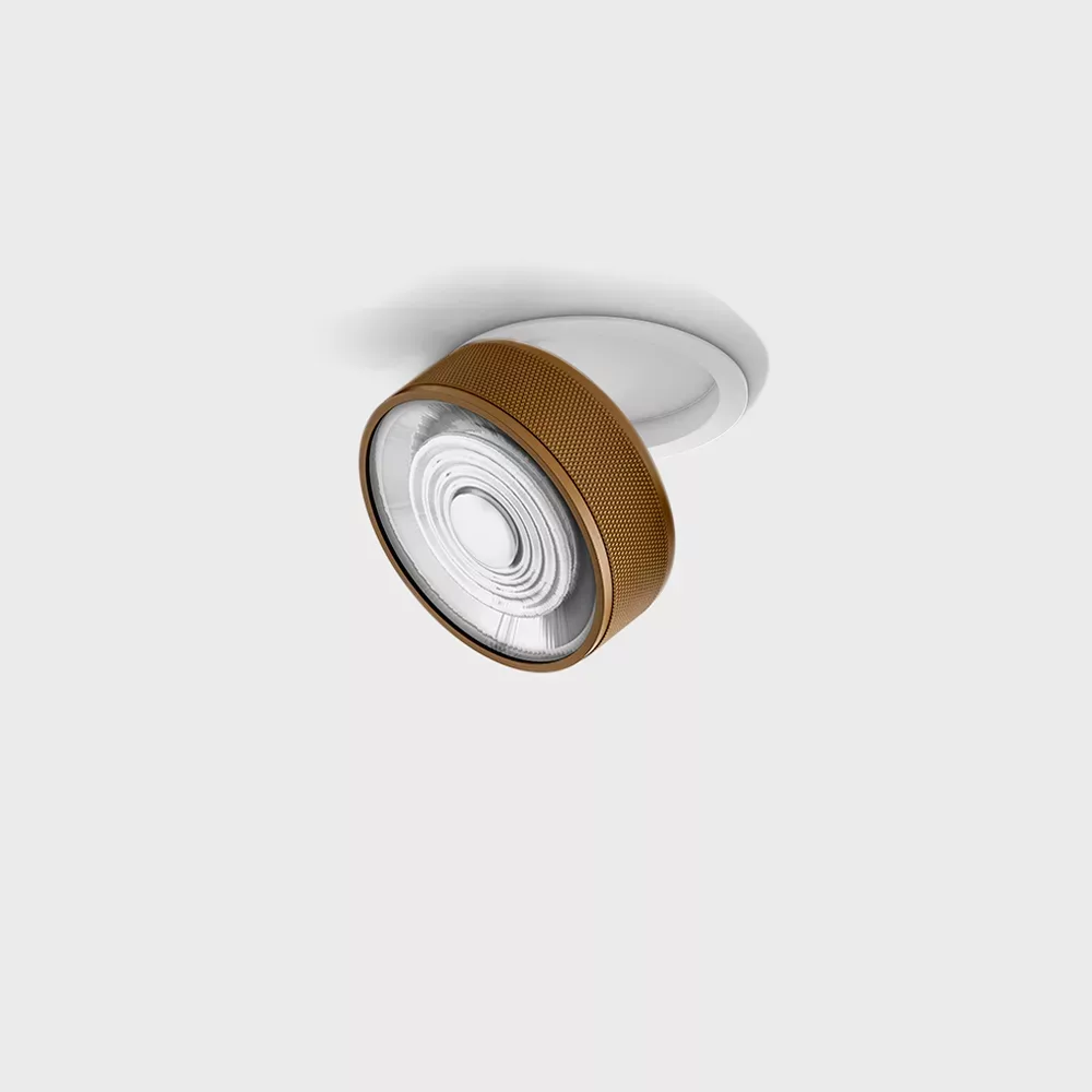 01.9533.14.930.WH_CFG_1 Adjustable recessed ceiling luminaire with frame SOL IN, D95mm, H33mm, LED 14W, 1425Lm, 3000K, 38°, CRI>90, 350mA, IP20, white/coffee color - imagine 1