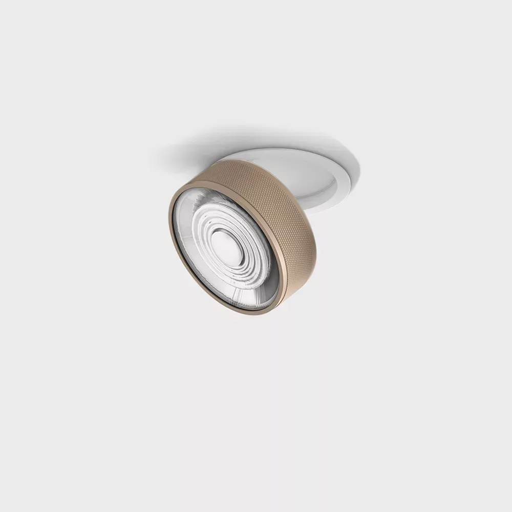 01.9533.14.940.WH_SBG_1 Adjustable recessed ceiling luminaire with frame SOL IN, D95mm, H33mm, LED 14W, 1425Lm, 4000K, 38°, CRI>90, 350mA, IP20, white/sahara beige color — изображение 1