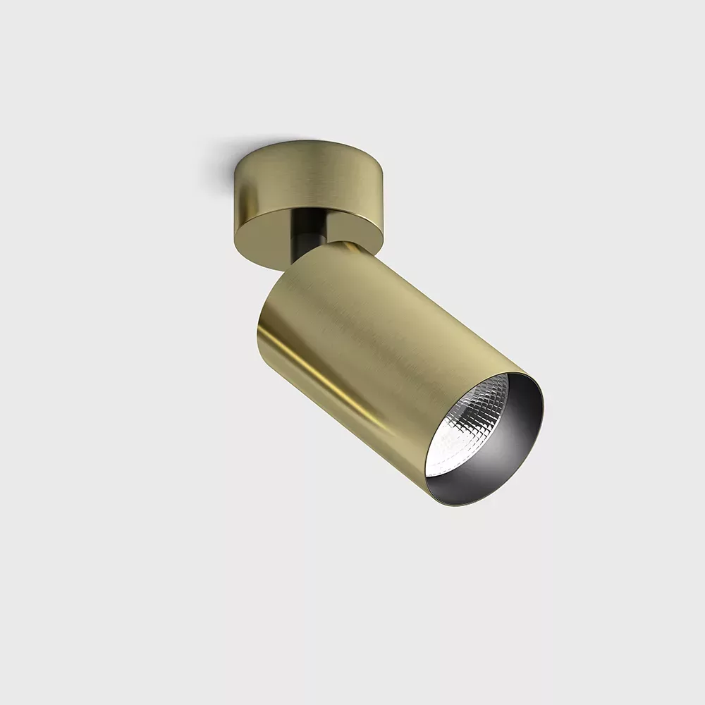 02.0591.9.930.BR_1 Adjustable surface-mounted ceiling luminaire TUB M SA 90, D52mm, H140mm, CREE LED 9W, 250mA, 540Lm, 3000K, 50°, CRI>90, 220V-240V, IP20, brass color — изображение 1