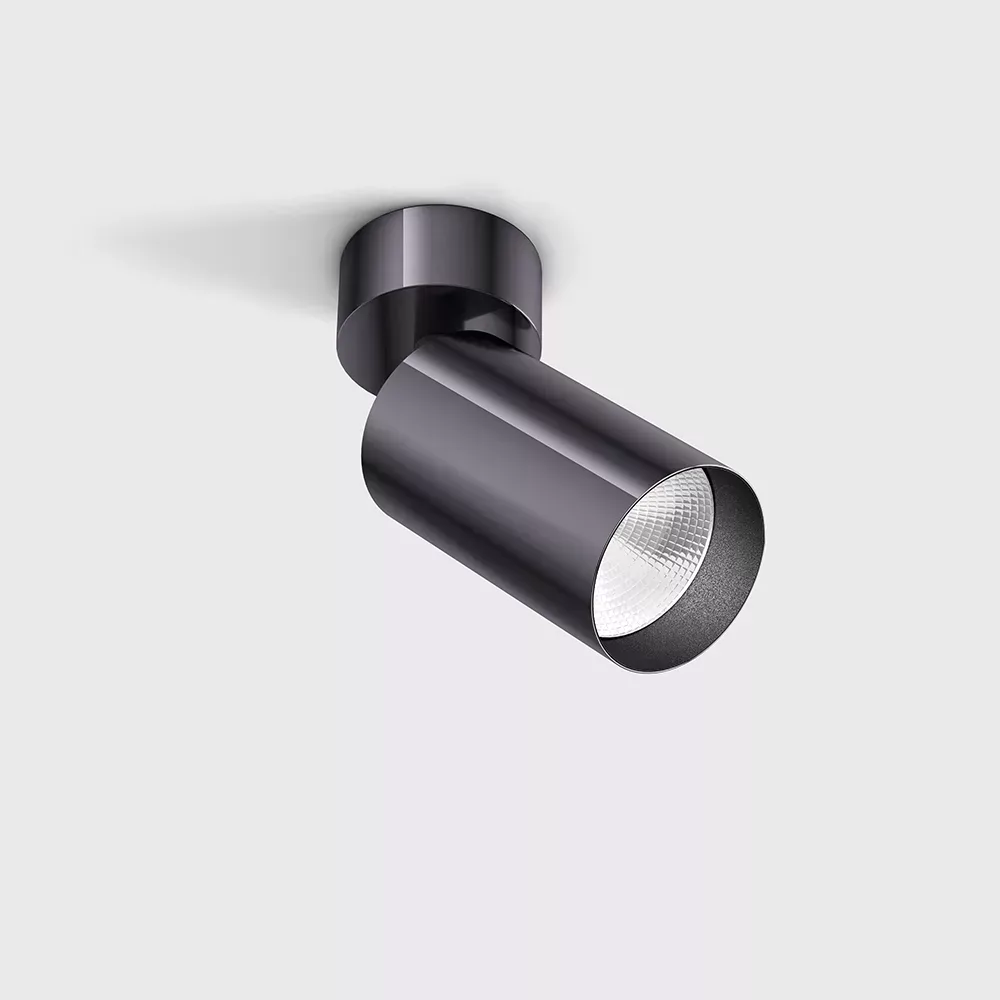 02.0591.9.930.DB_1 Adjustable surface-mounted ceiling luminaire TUB M SA 90, D52mm, H140mm, CREE LED 9W, 250mA, 540Lm, 3000K, 50°, CRI>90, 220V-240V, IP20, diamond black color - imagine 1