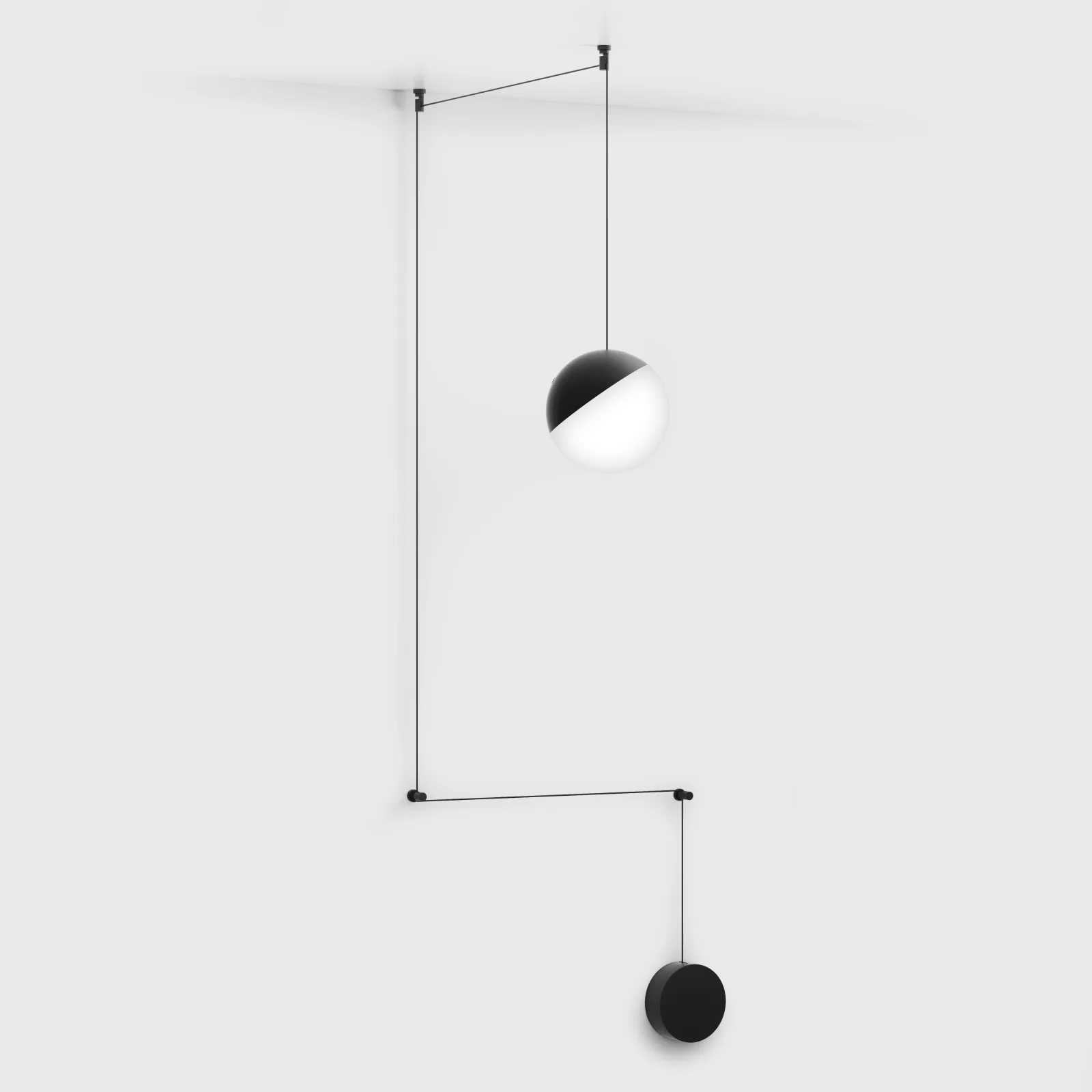 02.1800.28.DTW_.BK_1 Pendant luminaire with surface-mounted base BALL L DTW, D180mm, LED 28W, 2028Lm, DTW: 1800-3000K, 230°, CRI>90, 220-240V, IP20, opal, black color — изображение 1