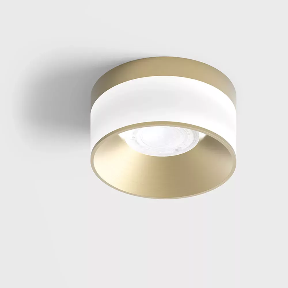 02.1910.18.940.BR_1 Surface-mounted ceiling luminaire GLOW L, D200mm, H105mm, LED 18W, 4000K, 700Lm, 60°, CRI>90, UGR>19, 220V-240V, IP20, opal, brass color — изображение 1
