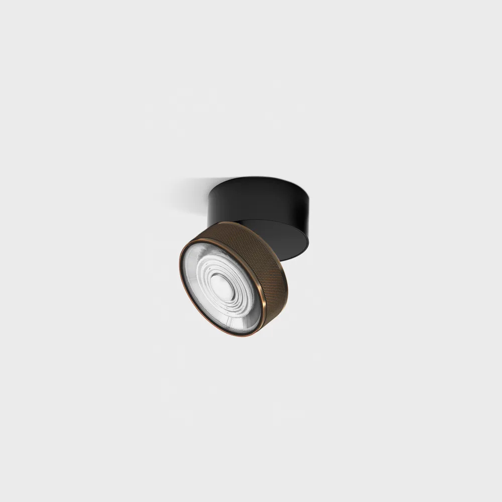 02.7526.7.930.BK_CPG_1 Adjustable surface-mounted ceiling luminaire SOL SURF MINI, D75mm, H70mm, LED 7W, 624Lm, 3000K, 45°, CRI>90, 350mA, 220V-240V, IP20, black/copper color - imagine 1