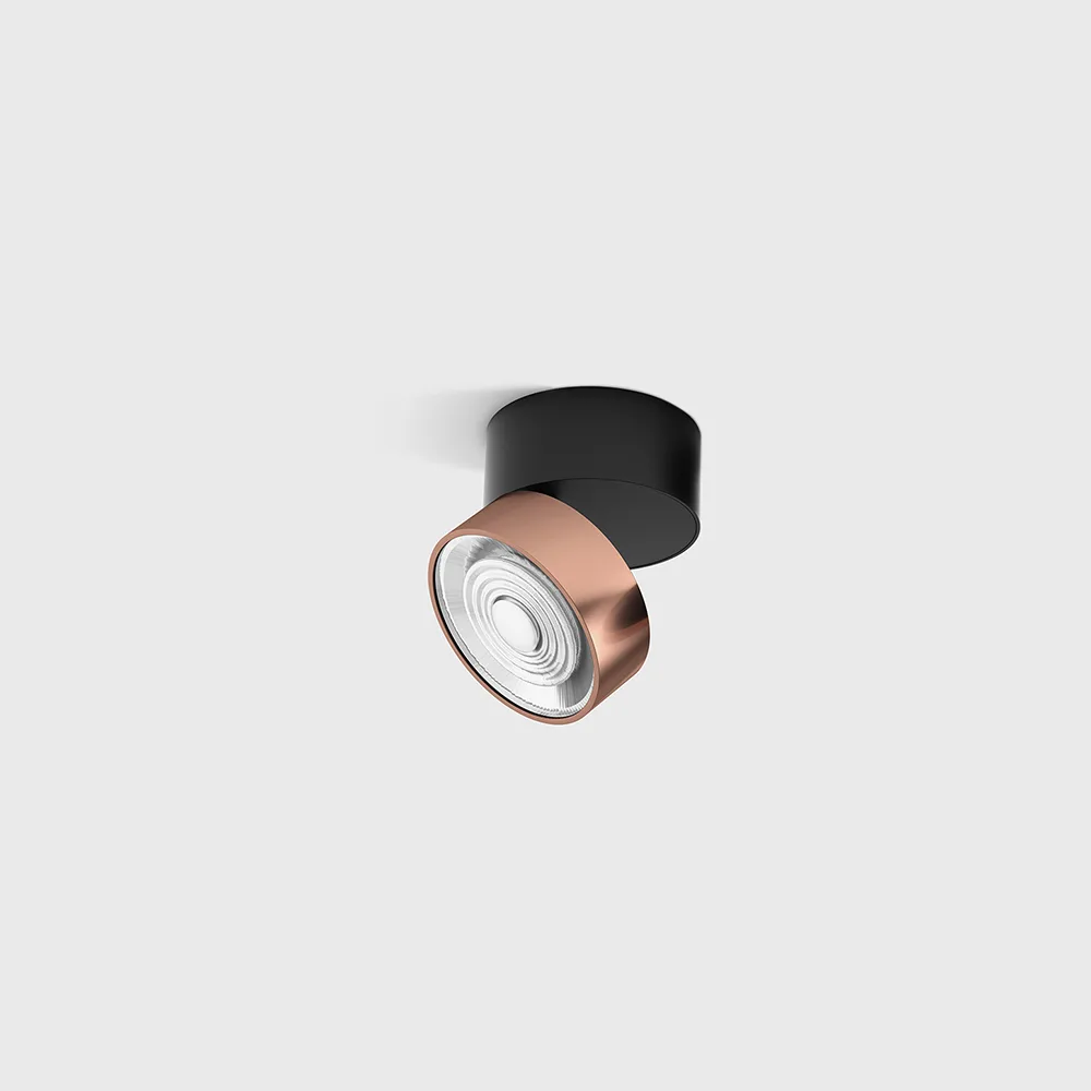 02.7526.7.930.BK_CP_1 Adjustable surface-mounted ceiling luminaire SOL SURF MINI, D75mm, H70mm, LED 7W, 624Lm, 3000K, 45°, CRI>90, 350mA, 220V-240V, IP20, black/copper color - imagine 1