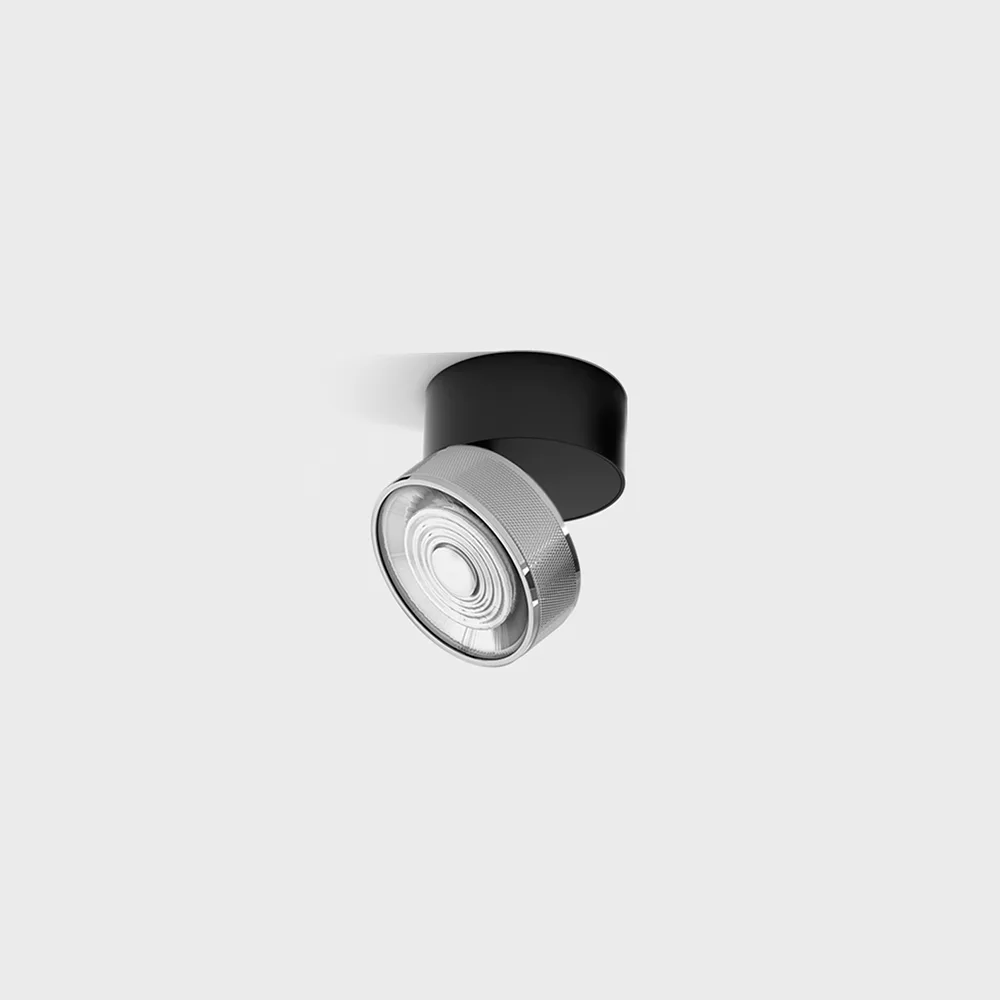 02.7526.7.930.BK_CRG_1 Adjustable surface-mounted ceiling luminaire SOL SURF MINI, D75mm, H70mm, LED 7W, 624Lm, 3000K, 45°, CRI>90, 350mA, 220V-240V, IP20, black/chrome color - imagine 1