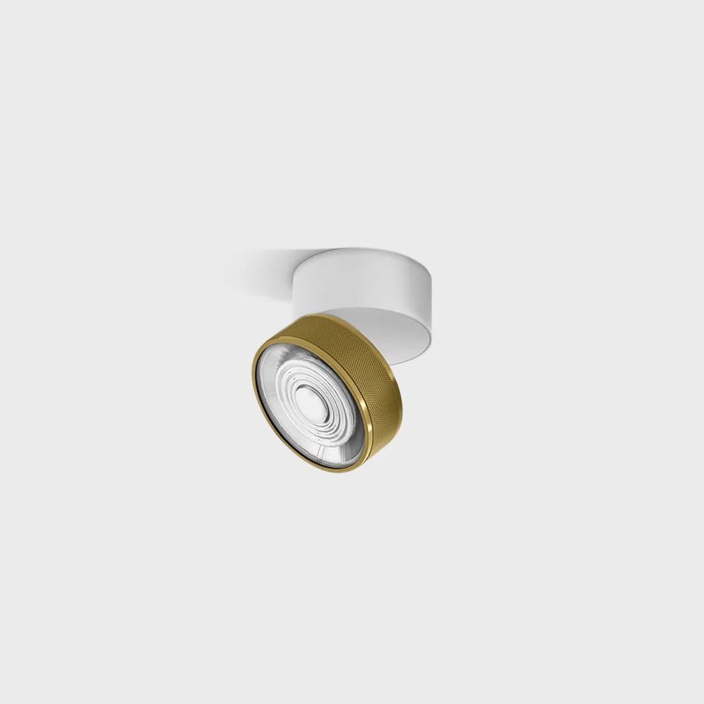 02.7526.7.930.WH_BRG_1 Adjustable surface-mounted ceiling luminaire SOL SURF MINI, D75mm, H70mm, LED 7W, 624Lm, 3000K, 45°, CRI>90, 350mA, 220V-240V, IP20, white/brass color - imagine 1
